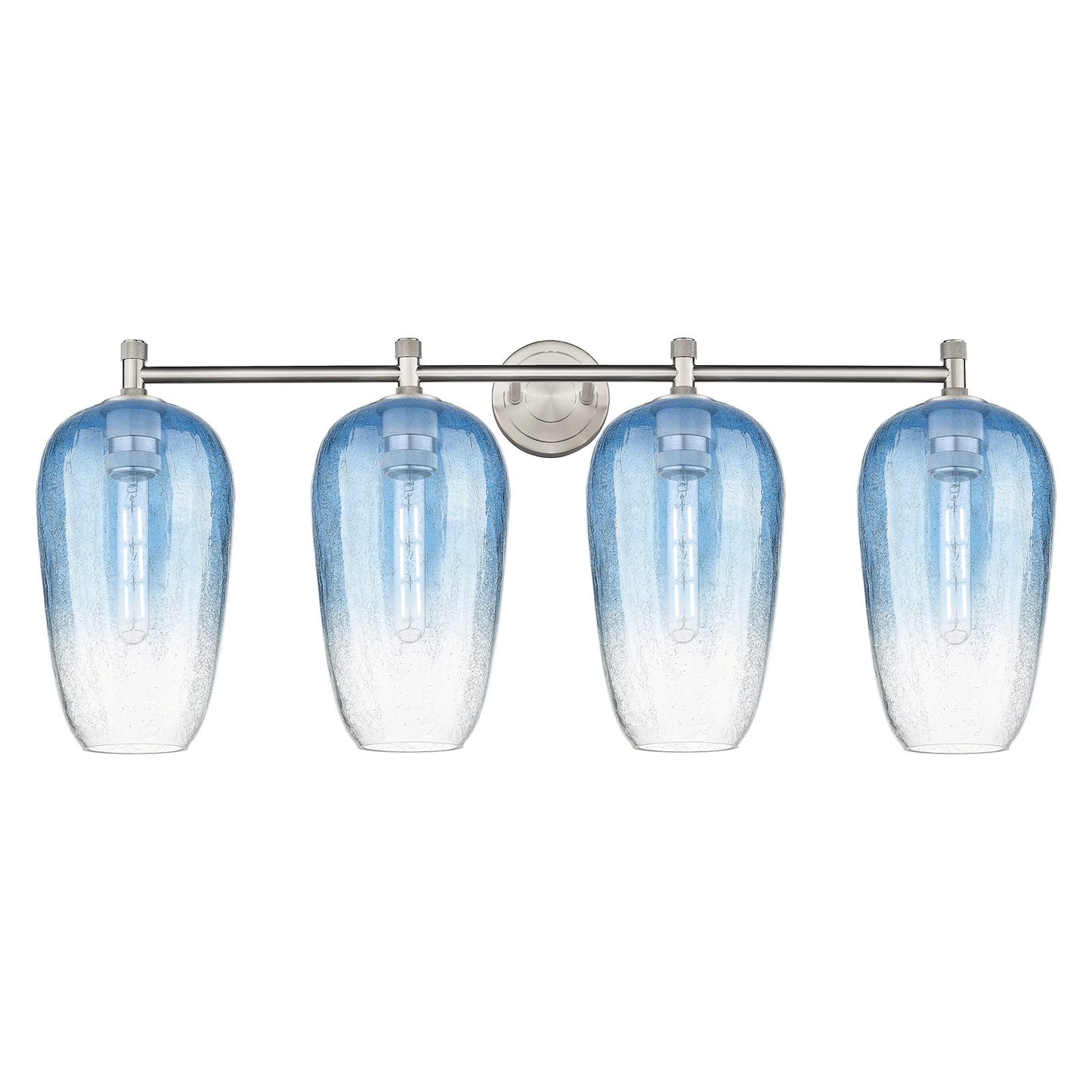 Innovations Brookhaven Flute 37.5in 4-Light Bath Vanity | Industrial Satin Nickel and Sapphire Blue Glass | Bathroom | Model 434-4W-SN-G484-7SB