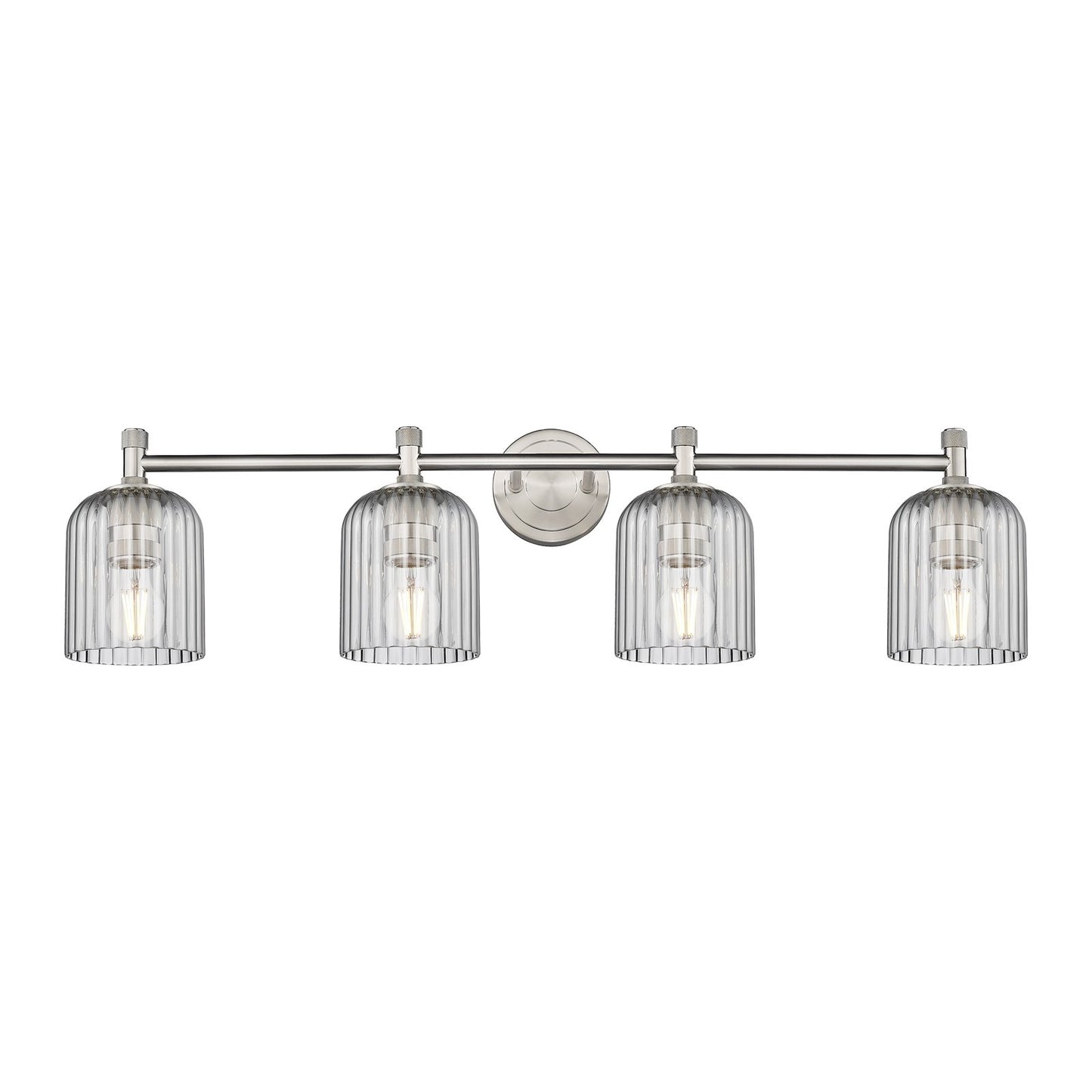 Innovations Crown Point 35.5in 4-Light Bath Vanity | Industrial Satin Nickel and Light Smoke Glass | Bathroom & Powder | Model 434-4W-SN-G559-5SM