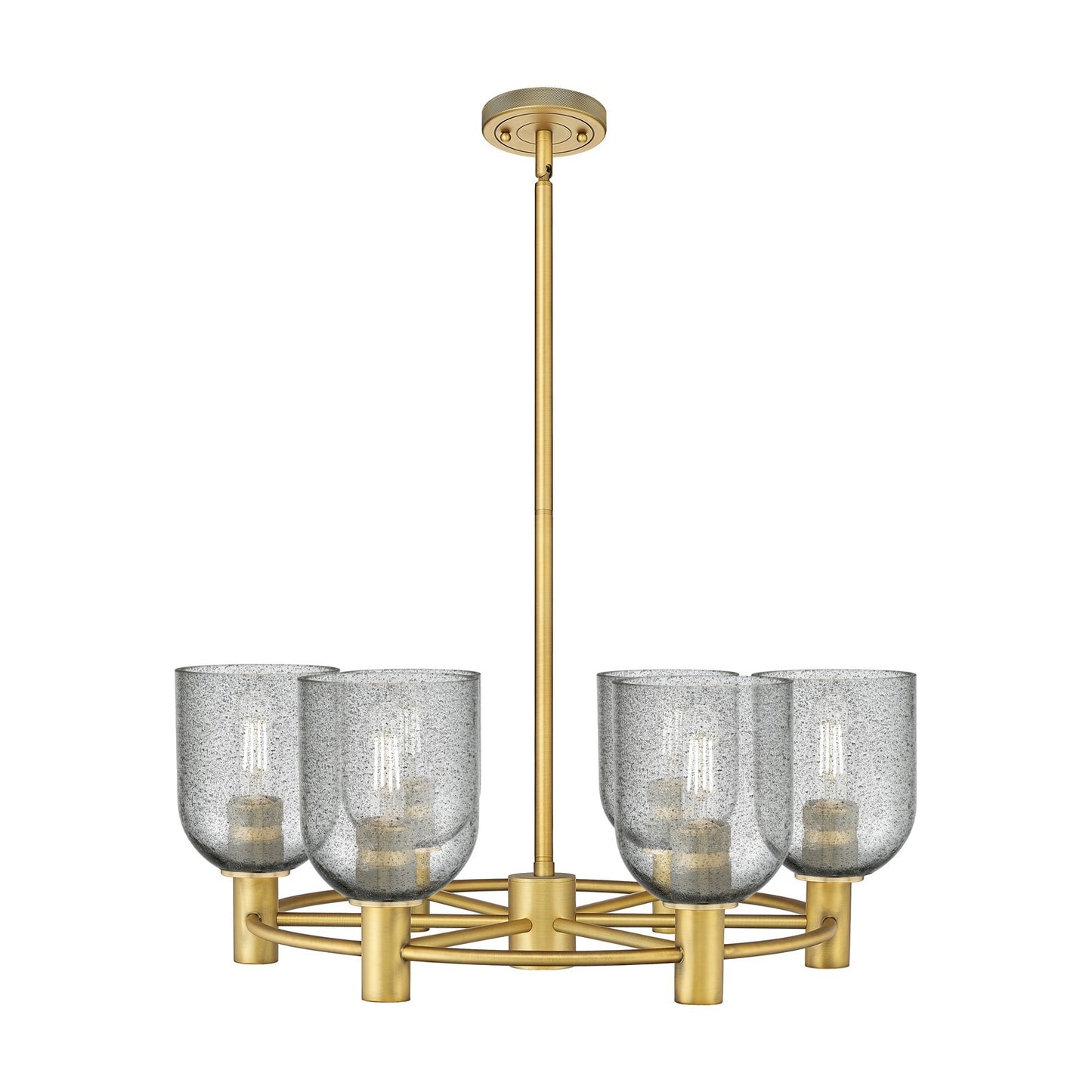 Innovations Caledonia 25in 6-Light Chandelier | Industrial Brushed Brass and Charcoal Glass | Kitchen Island & Dining Room | Model 434-6CR-BB-G257