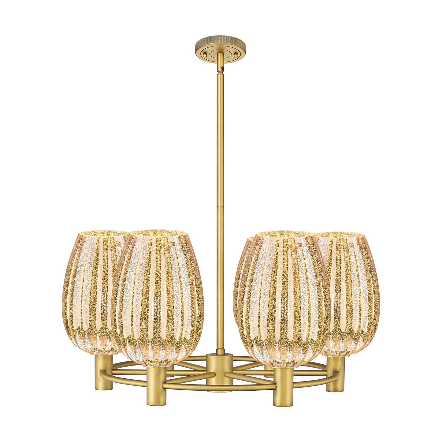 Innovations Preston Flute 26in 6-Light Chandelier | Industrial Brushed Brass and Mercury Glass | Kitchen Island & Dining | Model 434-6CR-BB-G457-6ME