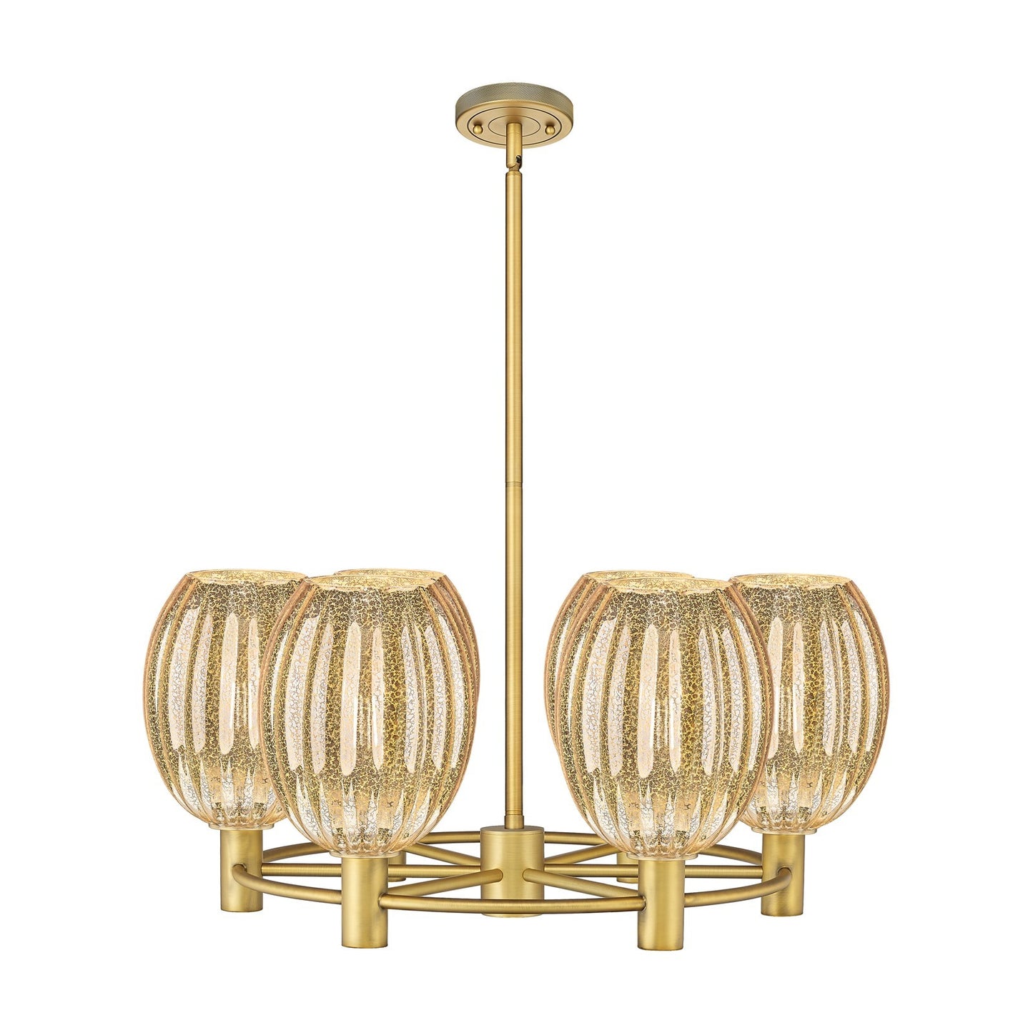 Innovations Preston Bulb 26in 6-Light Chandelier | Industrial Brushed Brass and Mercury Glass | Dining Room & Kitchen | Model 434-6CR-BB-G459-6ME