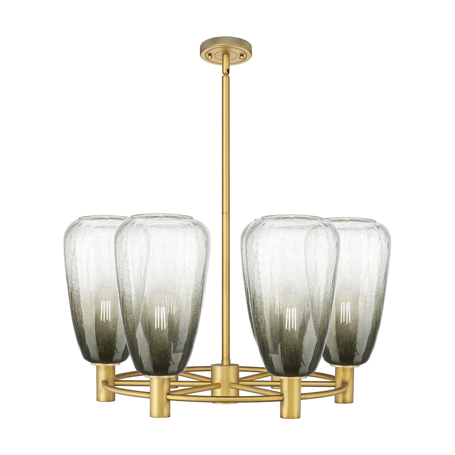 Innovations Brookhaven Almond 26in 6-Light Chandelier | Industrial Brushed Brass and Slate Glass | Dining Room & Kitchen | Model 434-6CR-BB-G480-6SL
