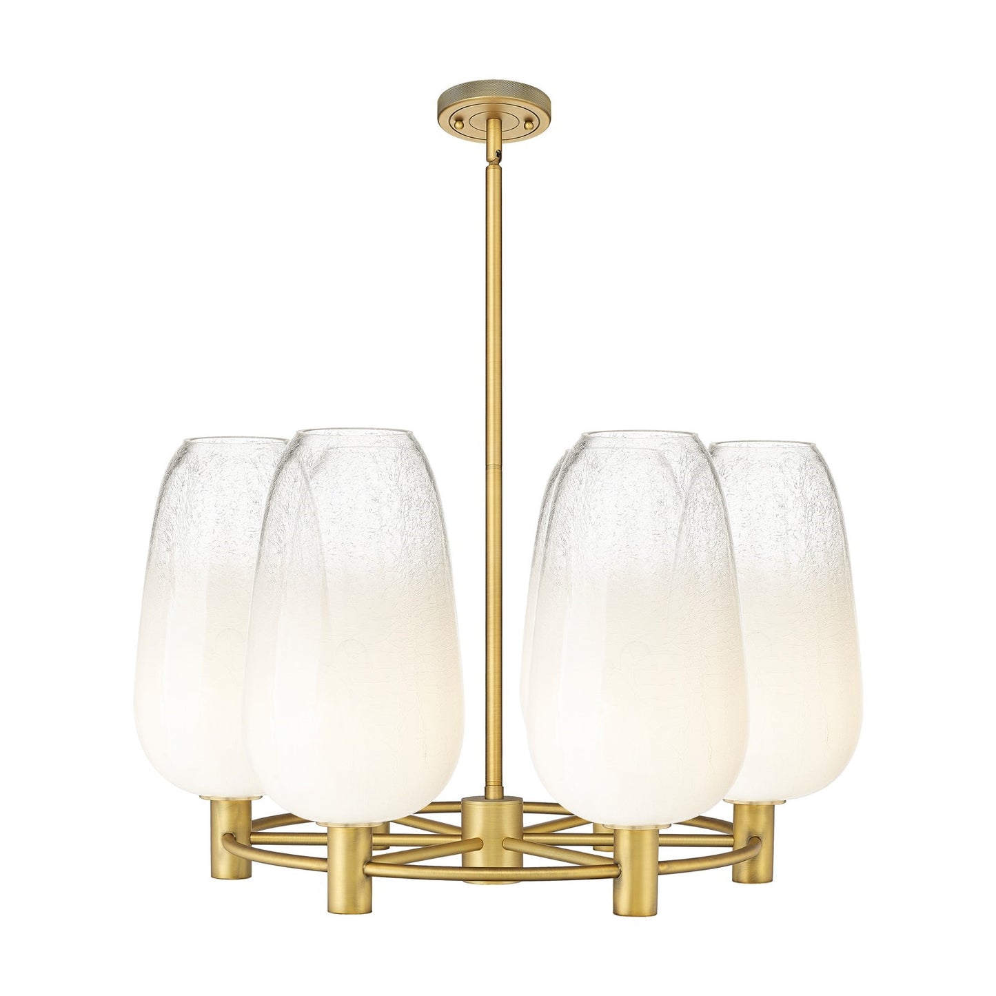 Innovations Brookhaven Flute 27in 6-Light Chandelier | Industrial Brushed Brass and Opal Glass | Kitchen Island & Dining | Model 434-6CR-BB-G484-7OP