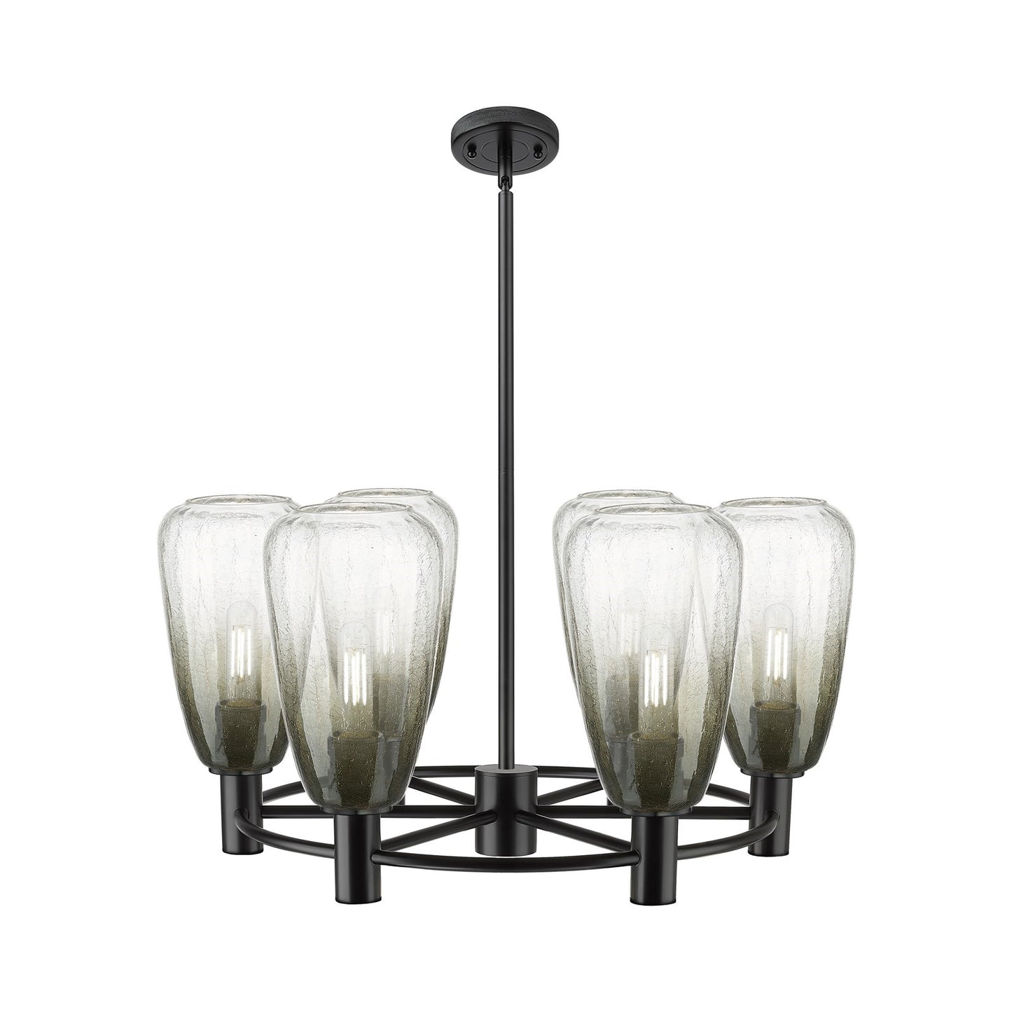 Innovations Brookhaven Almond 26in 6-Light Chandelier | Industrial Matte Black and Slate Glass | Dining Room & Kitchen | Model 434-6CR-BK-G480-6SL