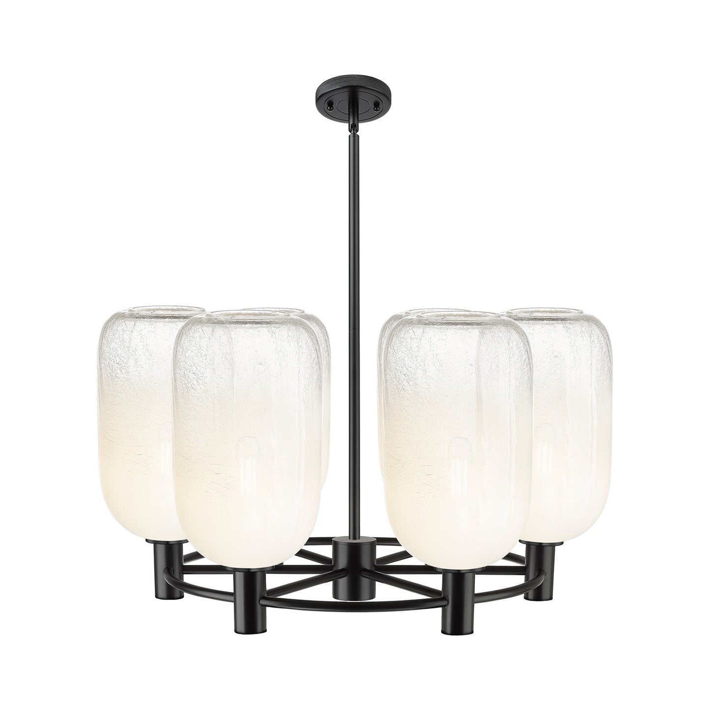 Innovations Brookhaven Cloche 27in 6-Light Chandelier | Industrial Matte Black and Opal Glass | Dining Room & Kitchen | Model 434-6CR-BK-G482-7OP