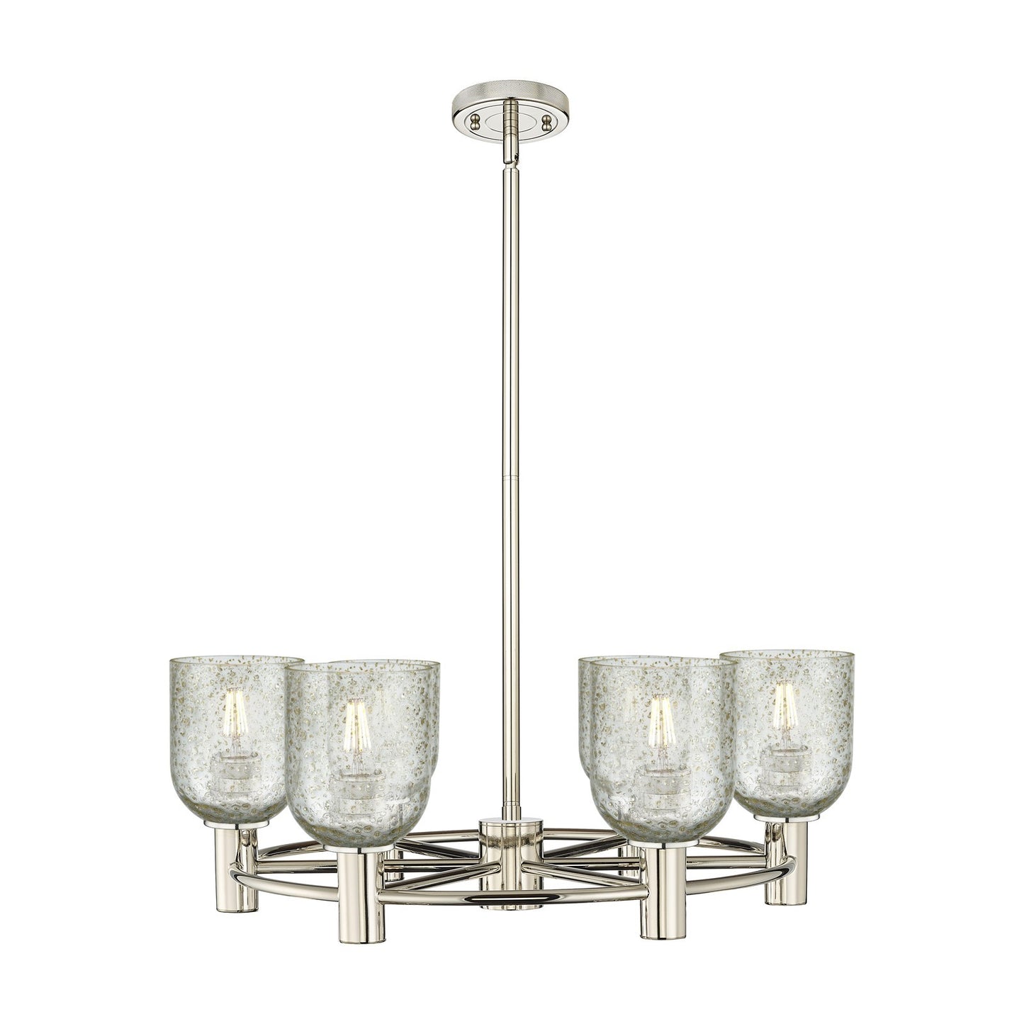 Innovations Caledonia 25in 6-Light Chandelier | Industrial Polished Nickel and Mica Glass | Dining Room & Kitchen Island | Model 434-6CR-PN-G259