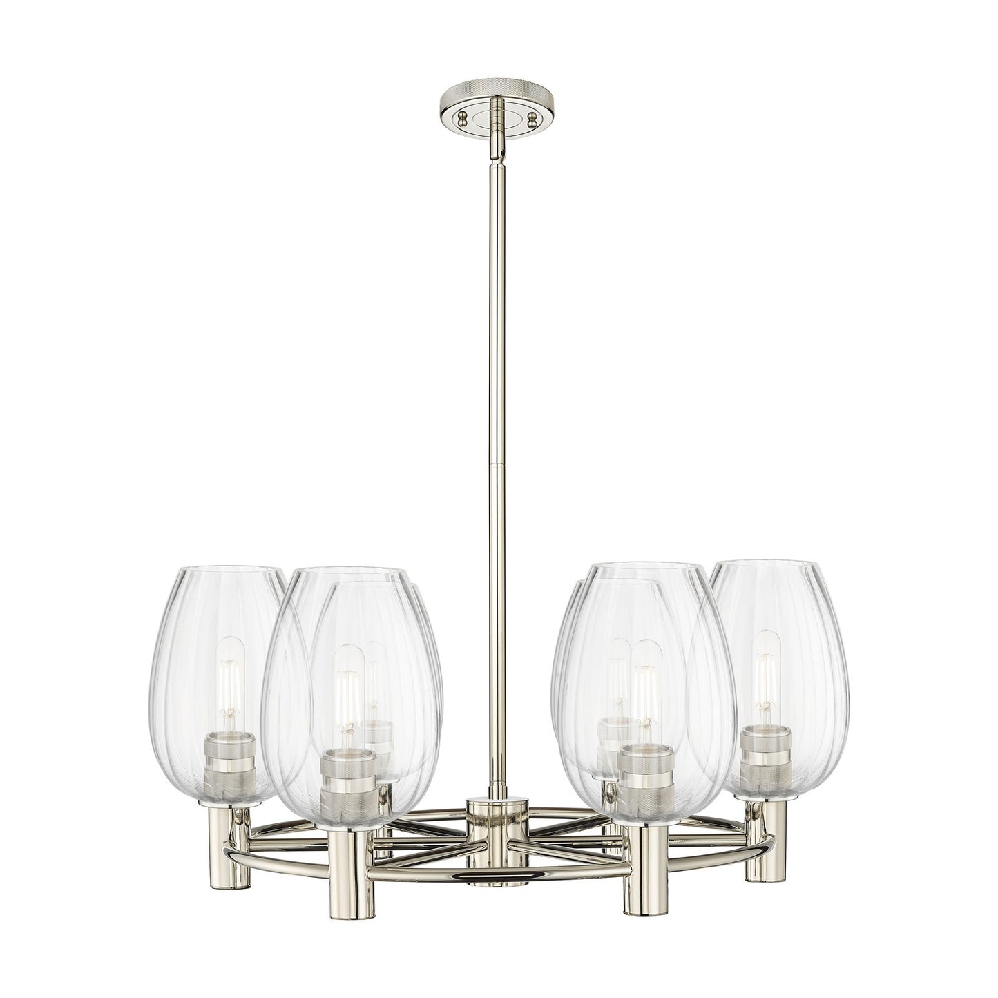 Innovations Preston Flute 26in 6-Light Chandelier | Industrial Polished Nickel and Clear Glass | Dining Room & Kitchen | Model 434-6CR-PN-G457-6CL
