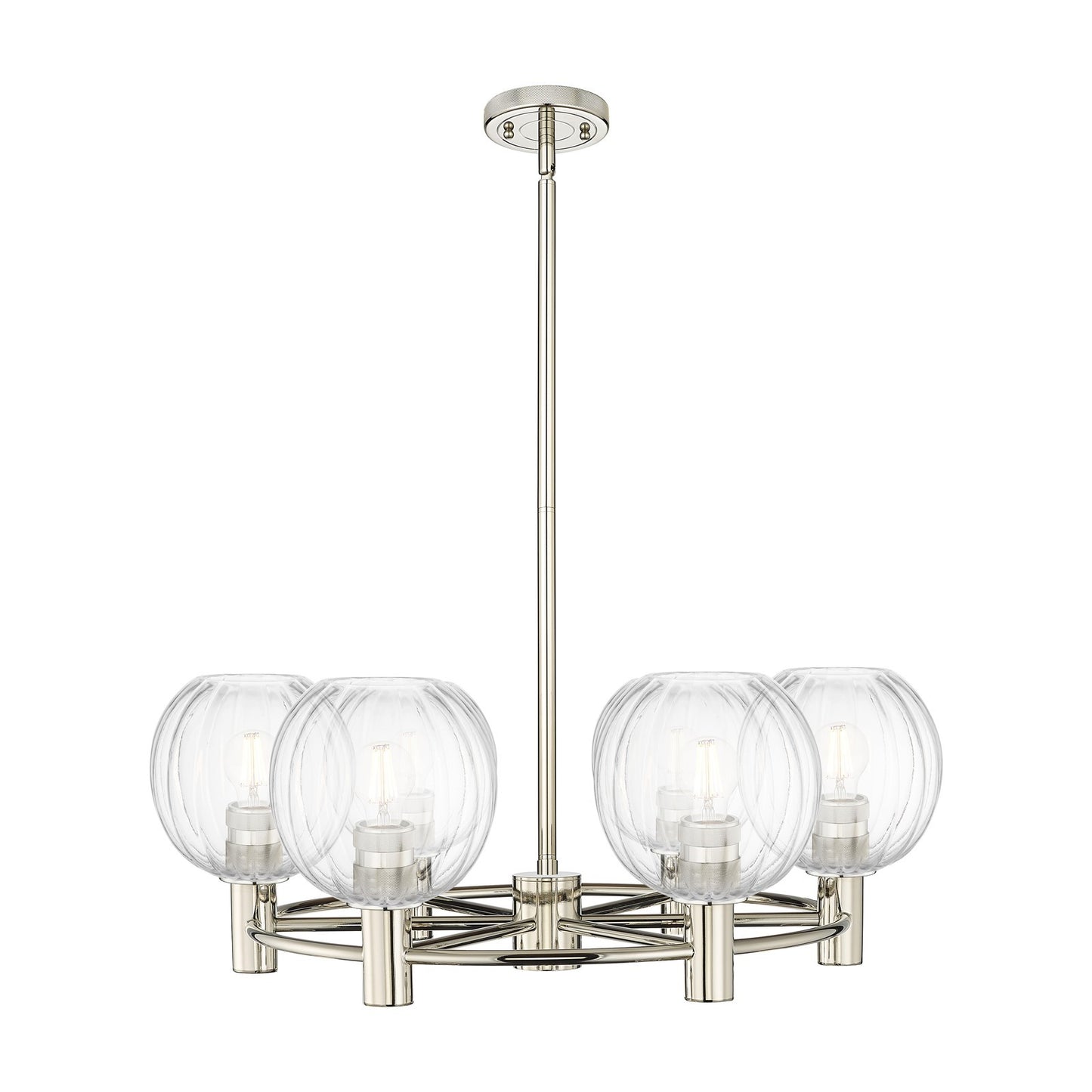 Innovations Preston Globe 27in 6-Light Chandelier | Industrial Polished Nickel and Clear Glass | Dining Room & Kitchen | Model 434-6CR-PN-G458-7CL