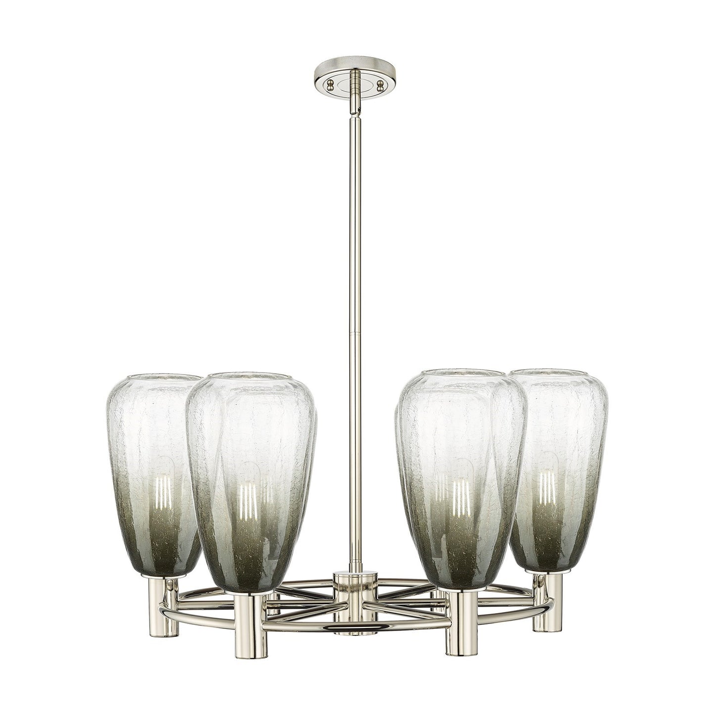 Innovations Brookhaven Almond 26in 6-Light Chandelier | Industrial Polished Nickel and Slate Glass | Dining Room | Model 434-6CR-PN-G480-6SL