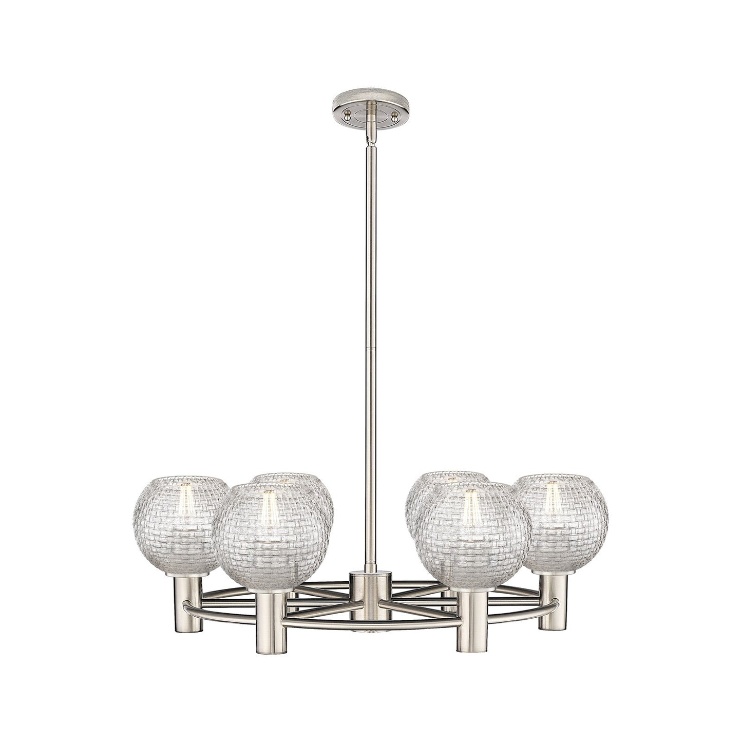 Innovations Athens 26in 6-Light Chandelier | Industrial Satin Nickel and Clear Basket Weave Glass | Dining Room & Foyer | Model 434-6CR-SN-G122C-6CL