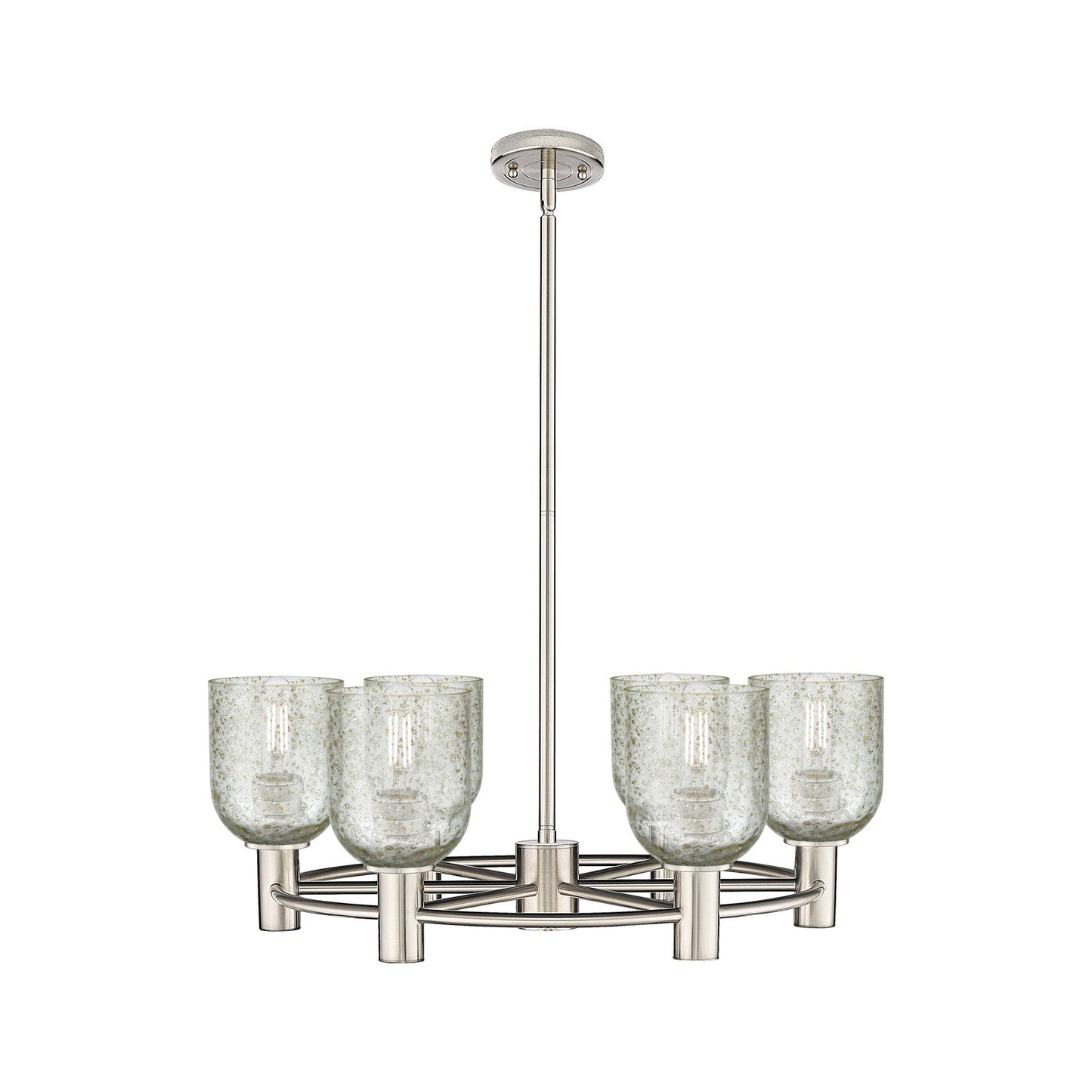 Innovations Caledonia 25in 6-Light Chandelier | Industrial Satin Nickel and Mica Glass | Dining Room & Kitchen Island | Model 434-6CR-SN-G259