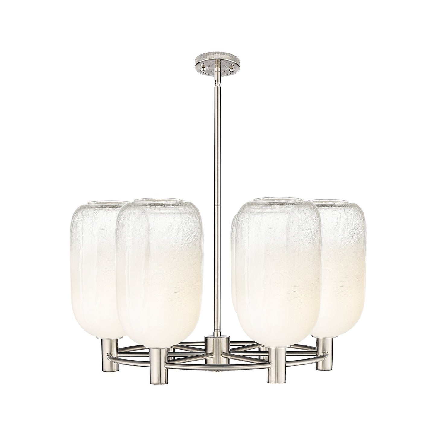 Innovations Brookhaven Cloche 27in 6-Light Chandelier | Industrial Satin Nickel and Opal Glass | Kitchen Island & Dining | Model 434-6CR-SN-G482-7OP