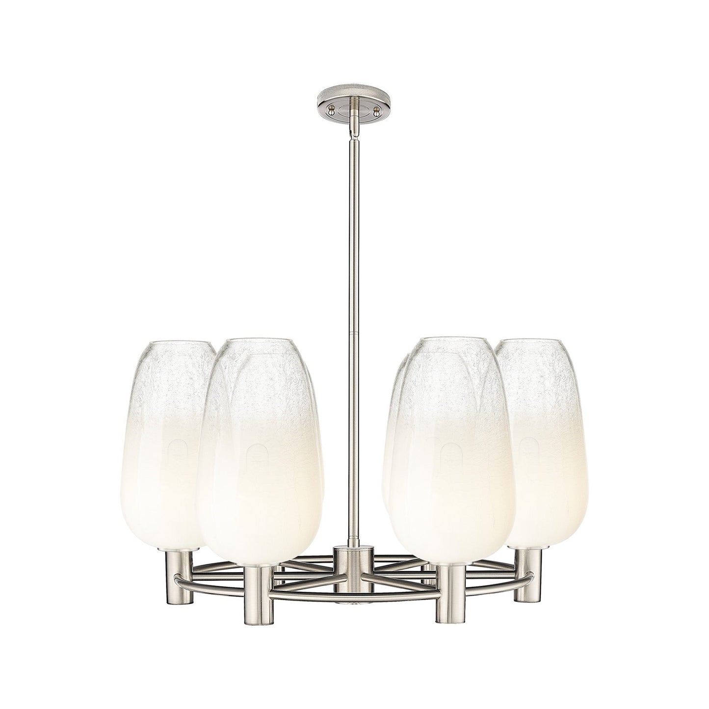 Innovations Brookhaven Flute 27in 6-Light Chandelier | Industrial Satin Nickel and Opal Glass | Kitchen Island & Dining | Model 434-6CR-SN-G484-7OP
