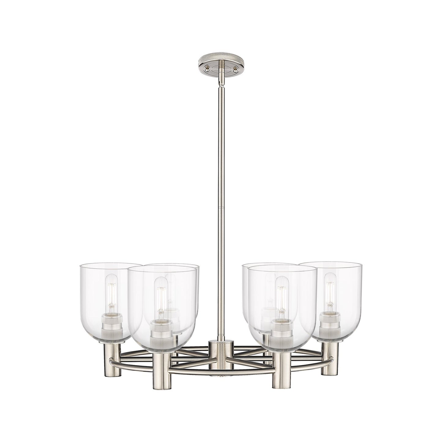 Innovations Bella 25in 6-Light Chandelier | Industrial Satin Nickel and Clear Glass | Kitchen Island & Dining Room | Model 434-6CR-SN-G558-6CL