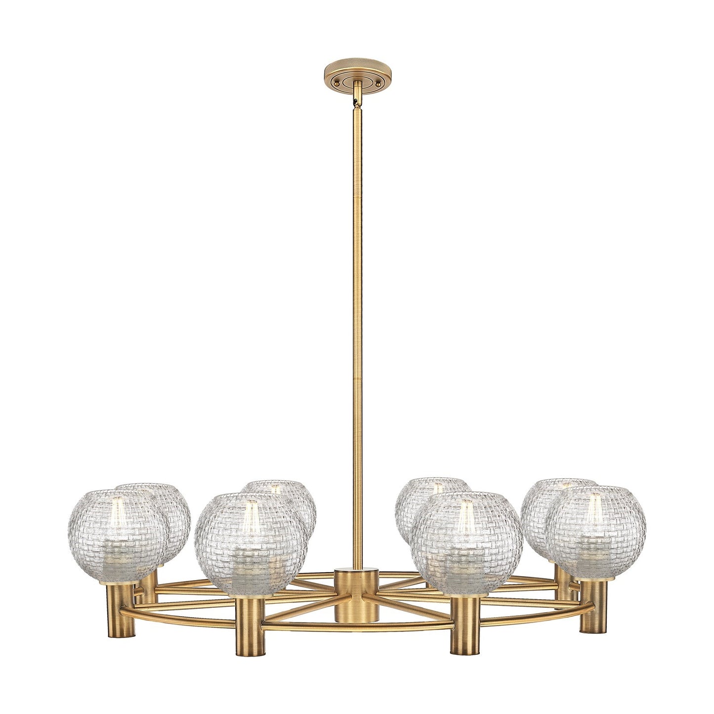 Innovations Athens 36in 8-Light Chandelier | Industrial Brushed Brass and Clear Basket Weave Glass | Dining Room | Model 434-8CR-BB-G122C-6CL