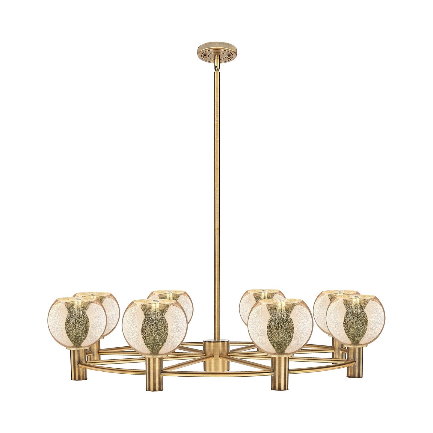 Innovations Athens 36in 8-Light Chandelier | Industrial Brushed Brass and Mercury Glass | Dining Room & Kitchen Island | Model 434-8CR-BB-G128-6