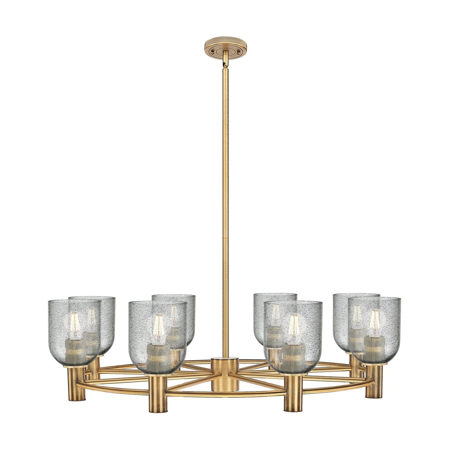 Innovations Caledonia 35in 8-Light Chandelier | Industrial Brushed Brass and Charcoal Glass | Dining Room & Living Room | Model 434-8CR-BB-G257
