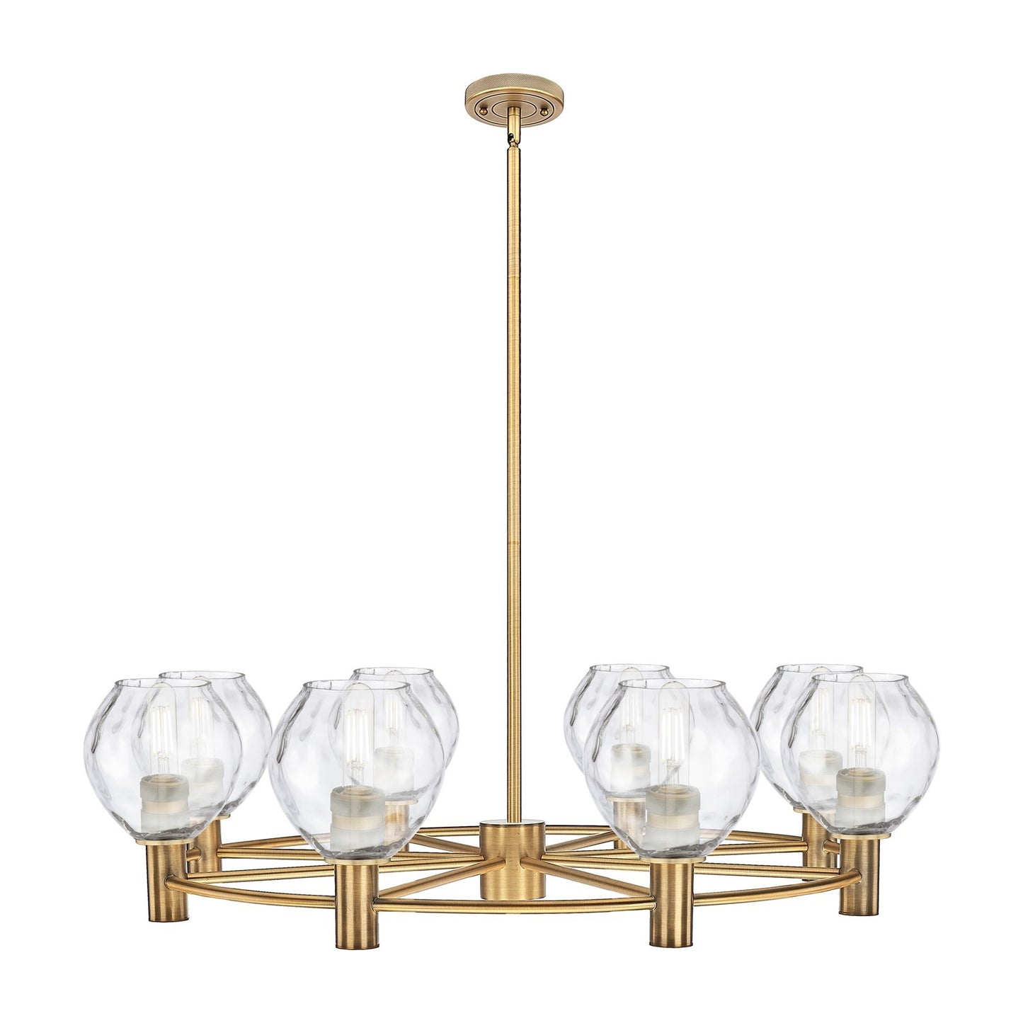 Innovations Waverly 36in 8-Light Chandelier | Industrial Brushed Brass and Clear Glass | Dining Room & Kitchen Island | Model 434-8CR-BB-G362