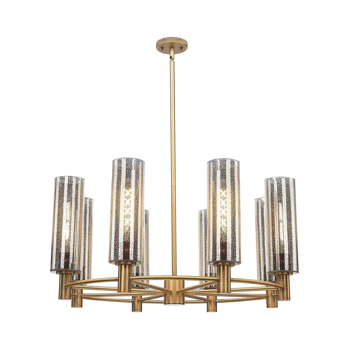 Innovations Crown Point 32in 8-Light Chandelier | Industrial Brushed Brass and Mercury Glass | Dining Room & Kitchen | Model 434-8CR-BB-G434-12ME