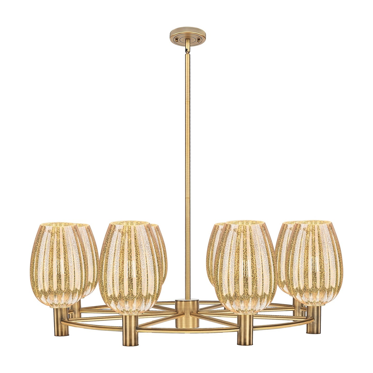 Innovations Preston Flute 36in 8-Light Chandelier | Industrial Brushed Brass and Mercury Glass | Kitchen Island & Dining | Model 434-8CR-BB-G457-6ME