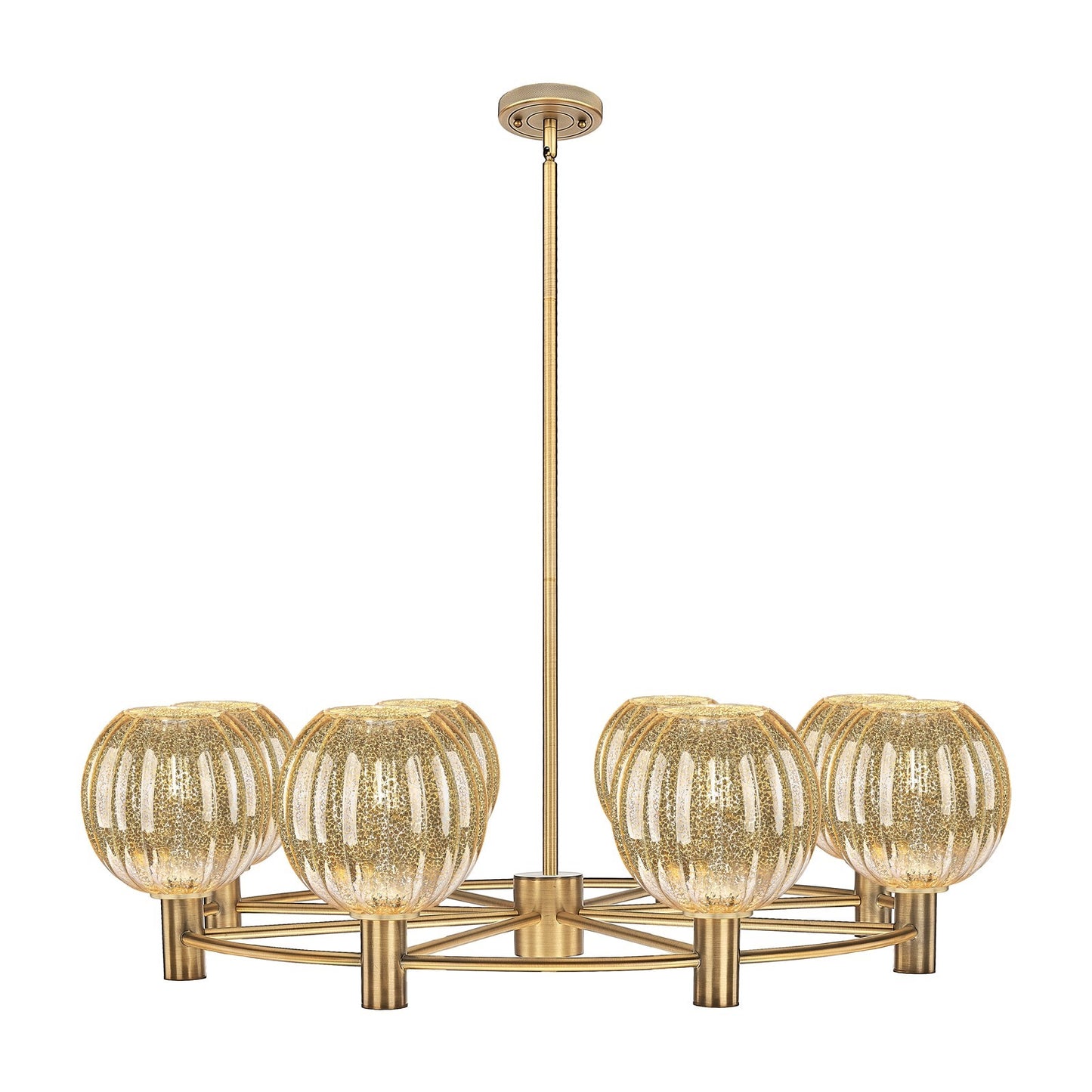 Innovations Preston Globe 37in 8-Light Chandelier | Industrial Brushed Brass and Mercury Glass | Kitchen Island & Dining | Model 434-8CR-BB-G458-7ME