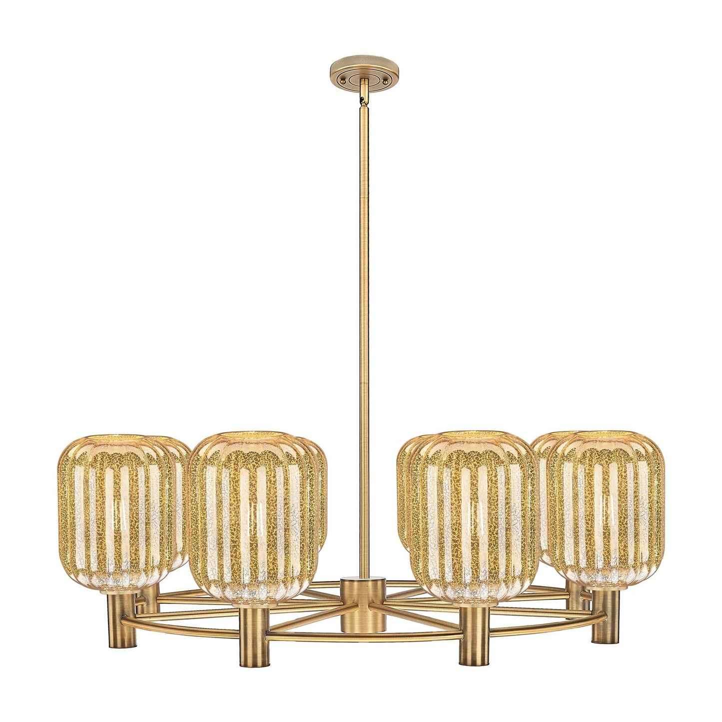 Innovations Preston Cylinder 36in 8-Light Chandelier | Industrial Brushed Brass and Mercury Glass | Kitchen Island | Model 434-8CR-BB-G460-7ME