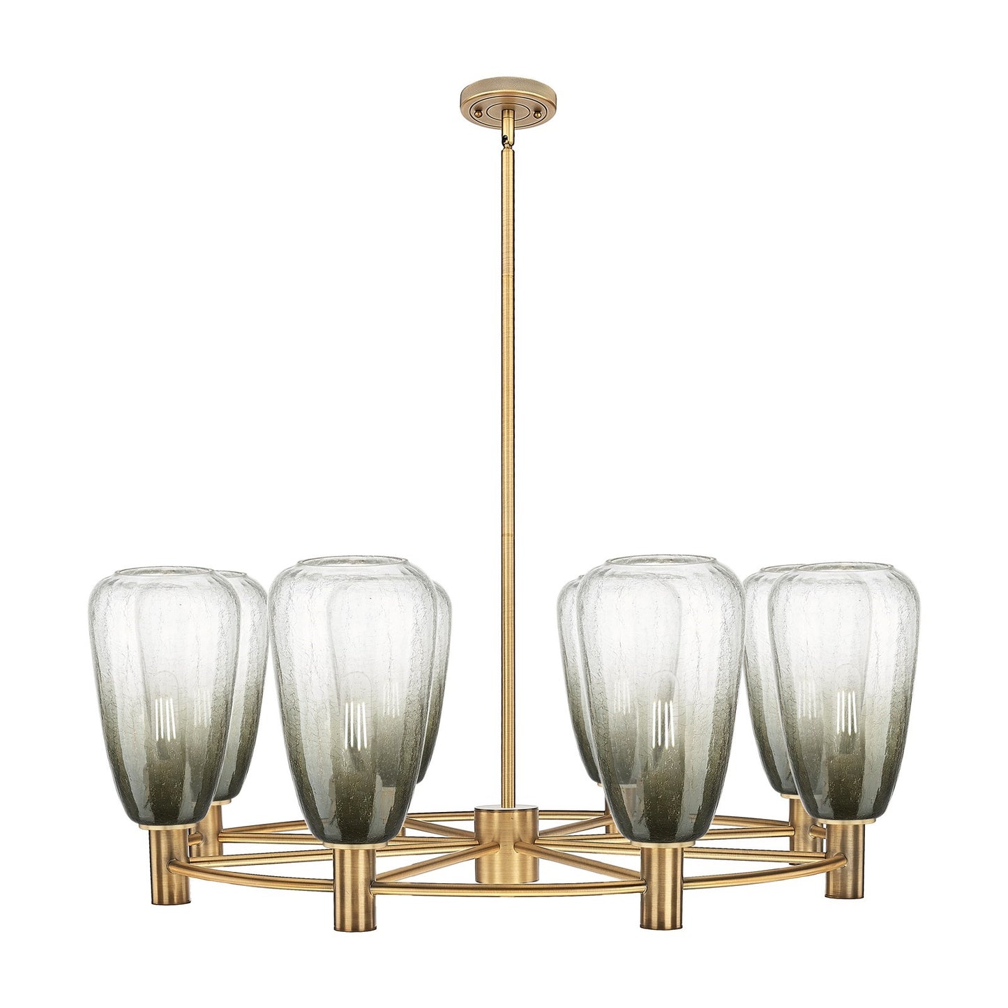 Innovations Brookhaven Almond 36in 8-Light Chandelier | Industrial Brushed Brass and Slate Glass | Dining Room & Foyer | Model 434-8CR-BB-G480-6SL