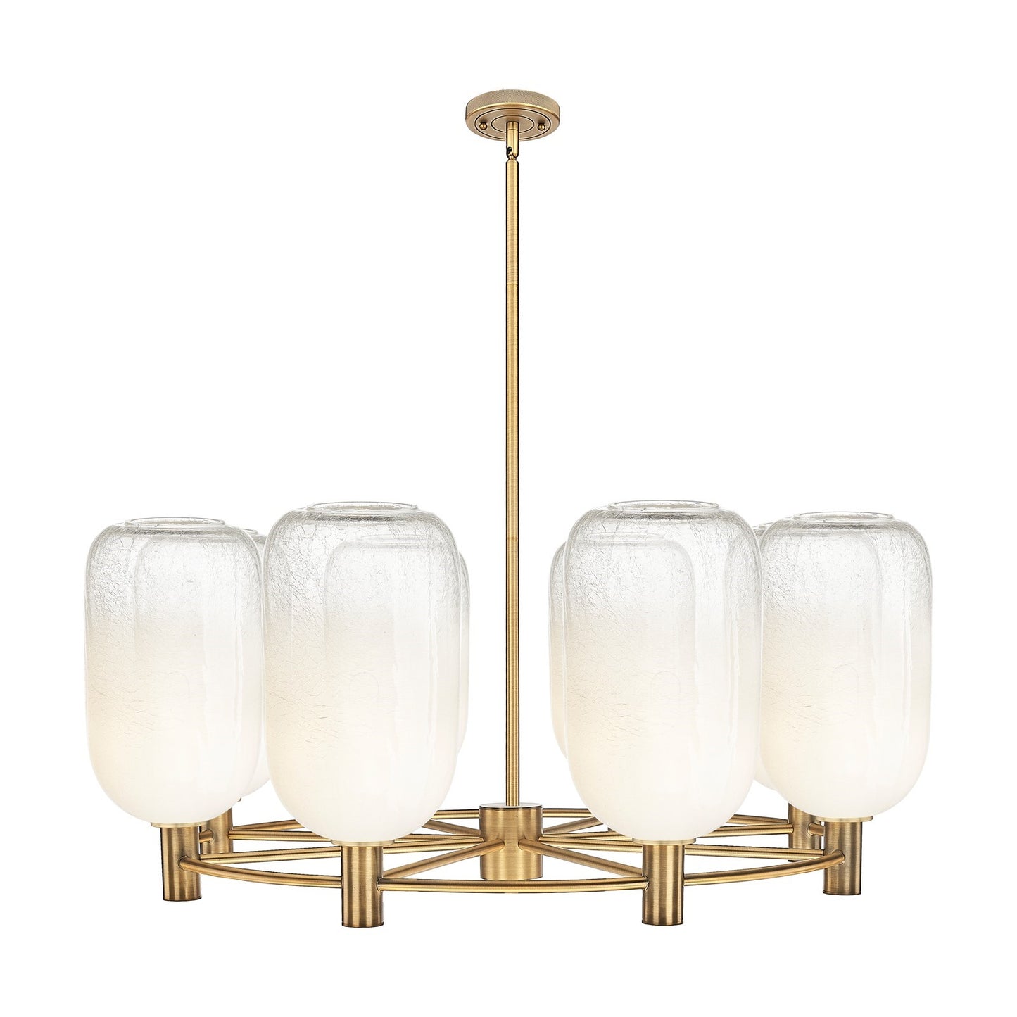 Innovations Brookhaven Cloche 36in 8-Light Chandelier | Industrial Brushed Brass and Opal Glass | Dining Room & Foyer | Model 434-8CR-BB-G482-7OP