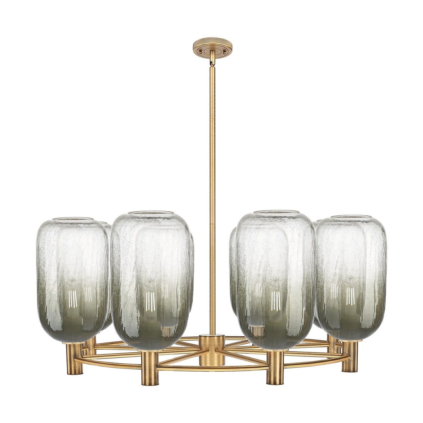 Innovations Brookhaven Cloche 36in 8-Light Chandelier | Industrial Brushed Brass and Slate Glass | Dining Room & Foyer | Model 434-8CR-BB-G482-7SL