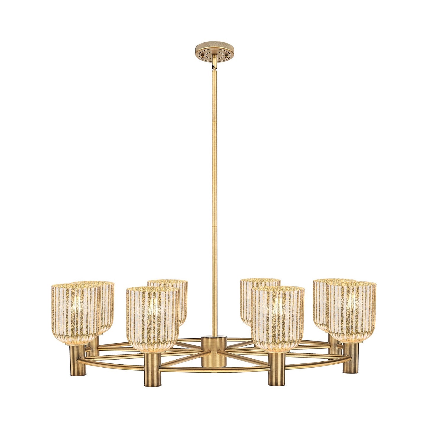 Innovations Crown Point 35in 8-Light Chandelier | Industrial Brushed Brass and Mercury Glass | Dining Room & Kitchen | Model 434-8CR-BB-G559-5ME
