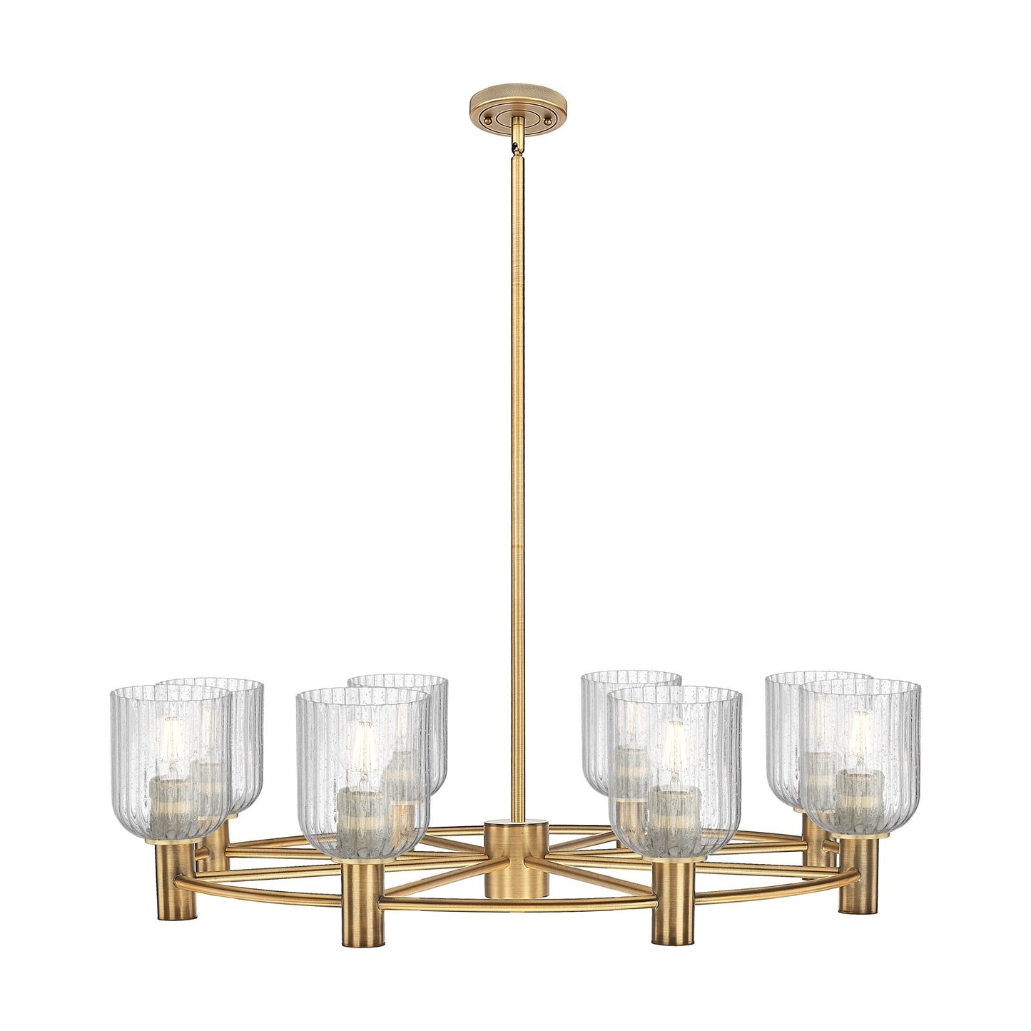 Innovations Crown Point 35in 8-Light Chandelier | Industrial Brushed Brass and Seedy Glass | Dining Room & Kitchen | Model 434-8CR-BB-G559-5SDY