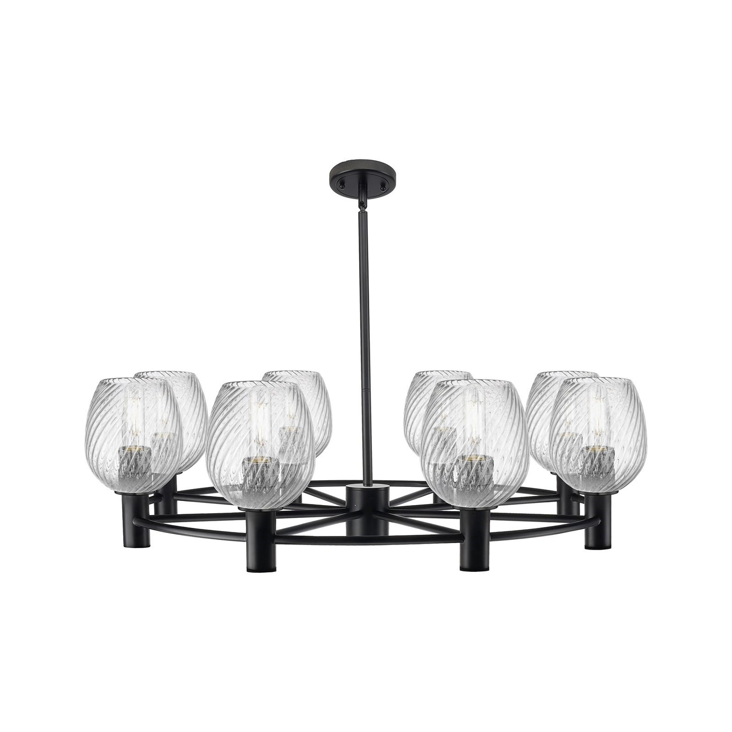 Innovations Salina 35.4in 8-Light Chandelier | Industrial Matte Black and Clear Spiral Fluted Glass | Dining Room & Foyer | Model 434-8CR-BK-G292