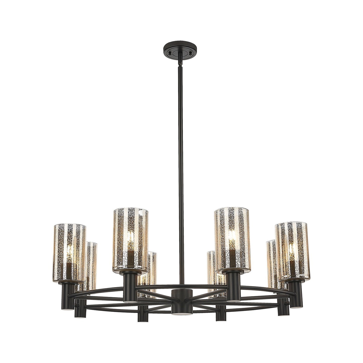 Innovations Crown Point 32in 8-Light Chandelier | Industrial Matte Black and Mercury Glass | Dining Room & Kitchen Island | Model 434-8CR-BK-G434-7ME
