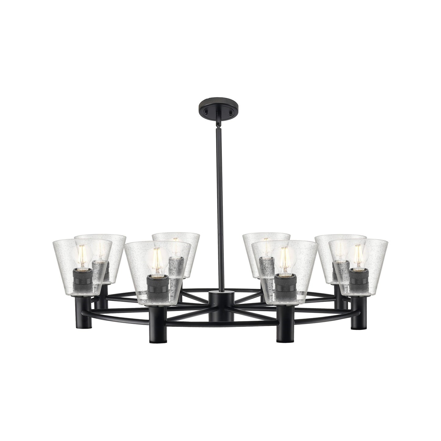 Innovations Caton 36in 8-Light Chandelier | Industrial Matte Black and Frosted Glass | Dining Room & Living Room | Model 434-8CR-BK-G454