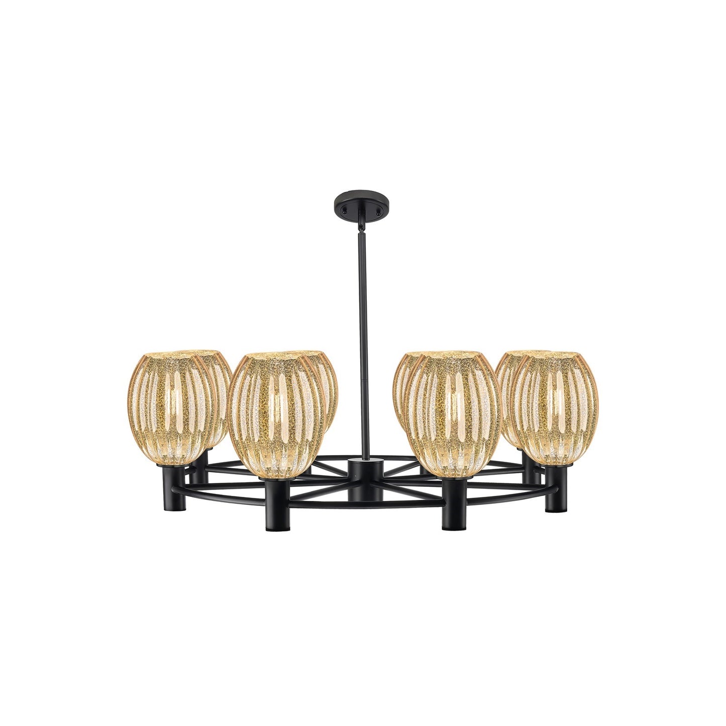 Innovations Preston Bulb 36in 8-Light Chandelier | Industrial Matte Black and Mercury Glass | Dining Room & Kitchen | Model 434-8CR-BK-G459-6ME