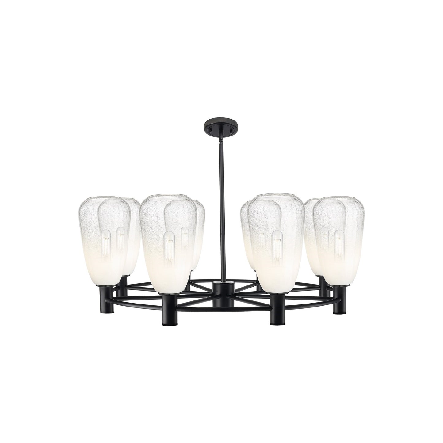 Innovations Brookhaven Almond 36in 8-Light Chandelier | Industrial Matte Black and Opal Glass | Dining Room & Living Room | Model 434-8CR-BK-G480-6OP