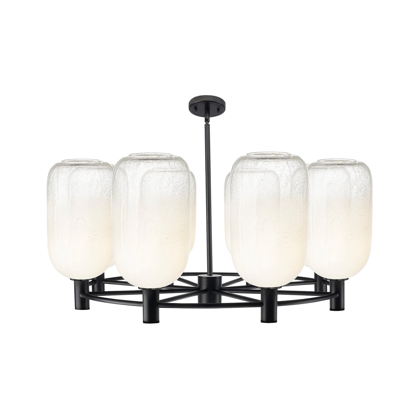 Innovations Brookhaven Cloche 37in 8-Light Chandelier | Industrial Matte Black and Opal Glass | Dining Room & Foyer | Model 434-8CR-BK-G482-7OP