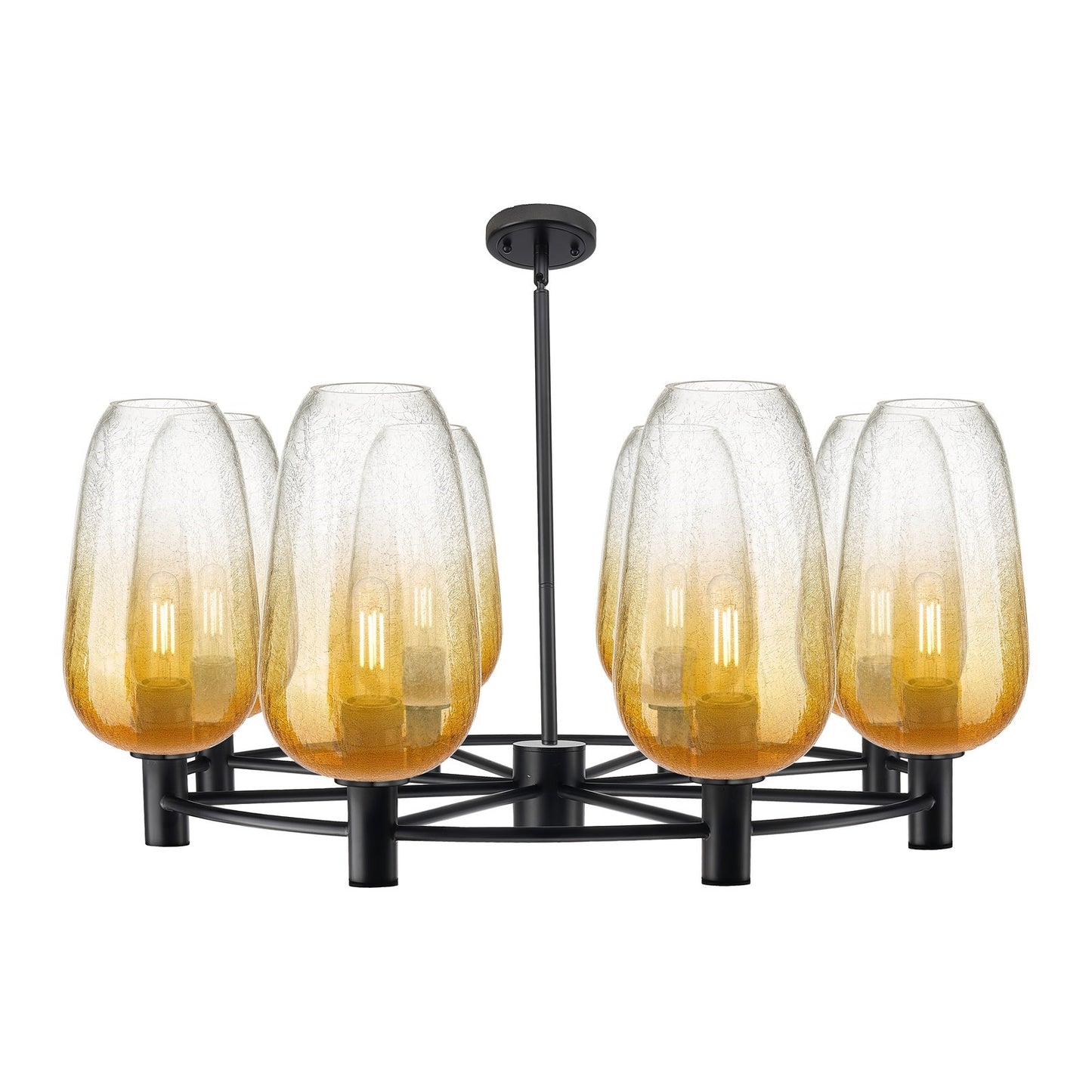 Innovations Brookhaven Flute 37in 8-Light Chandelier | Industrial Matte Black and Amber Glass | Dining Room & Kitchen | Model 434-8CR-BK-G484-7AM