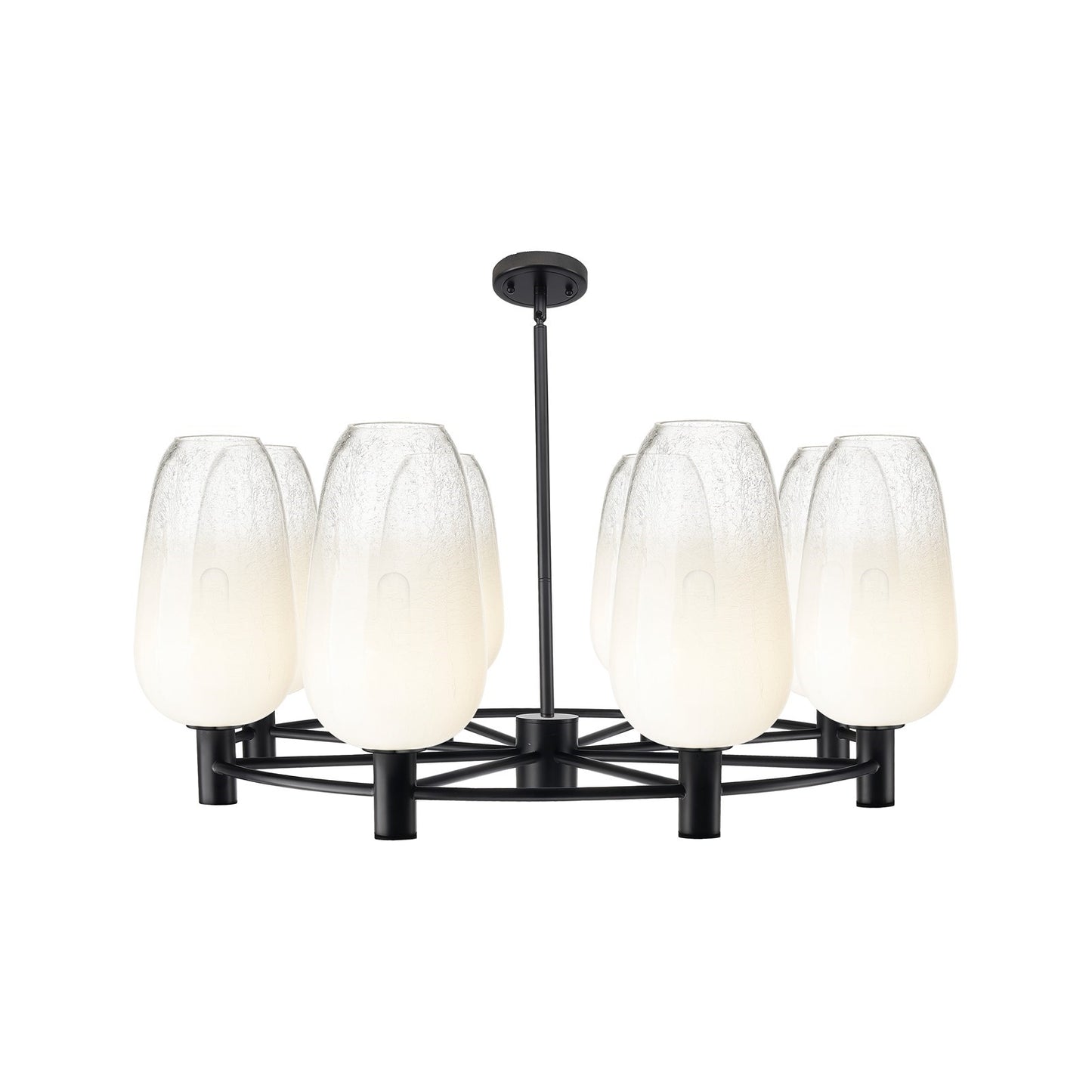 Innovations Brookhaven Flute 37in 8-Light Chandelier | Industrial Matte Black and Opal Glass | Dining Room & Kitchen | Model 434-8CR-BK-G484-7OP