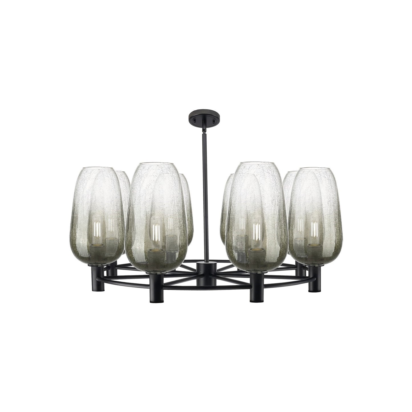 Innovations Brookhaven Flute 37in 8-Light Chandelier | Industrial Matte Black and Slate Glass | Dining Room & Kitchen | Model 434-8CR-BK-G484-7SL