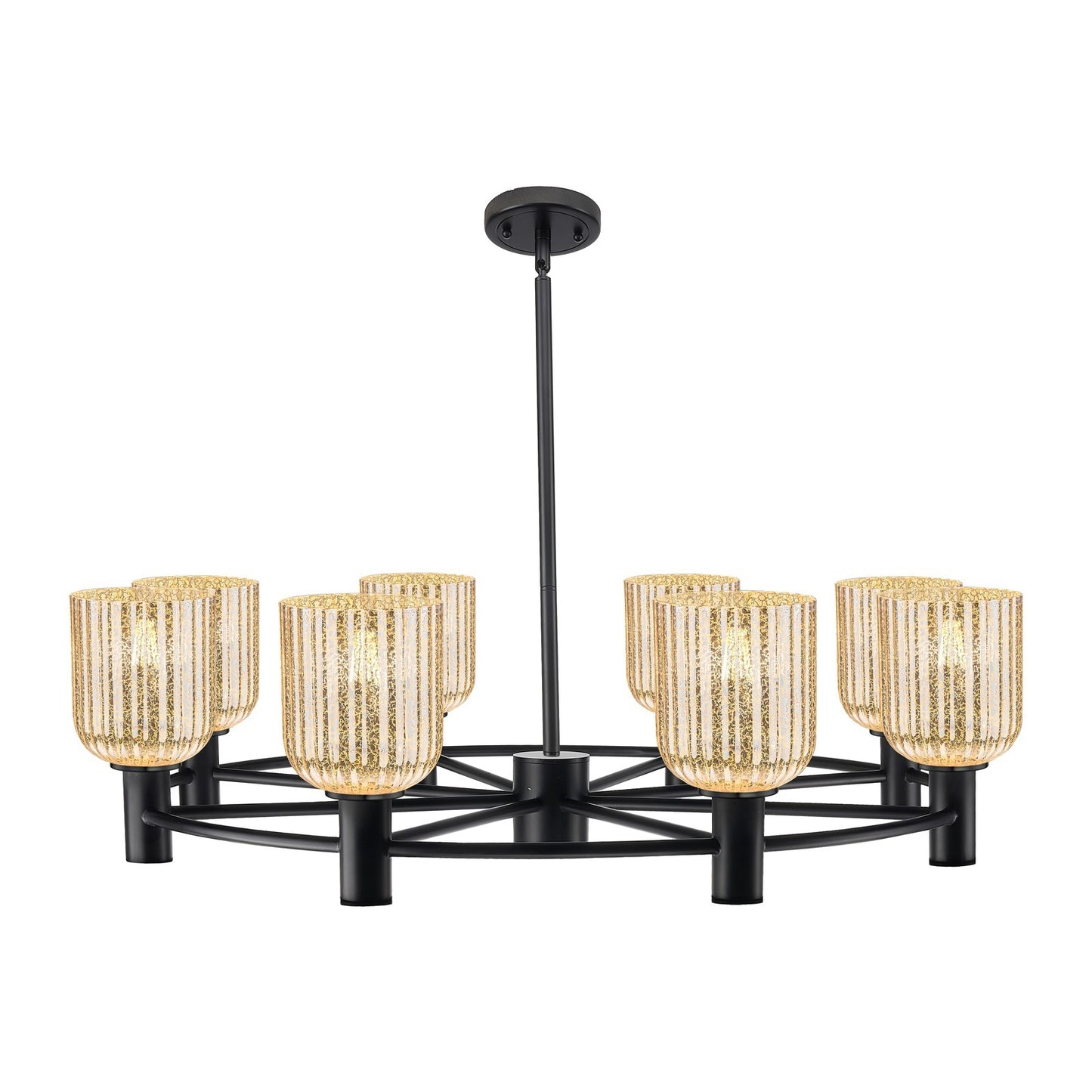 Innovations Crown Point 34in 8-Light Chandelier | Industrial Matte Black and Mercury Ribbed Glass | Kitchen Island | Model 434-8CR-BK-G559-5ME