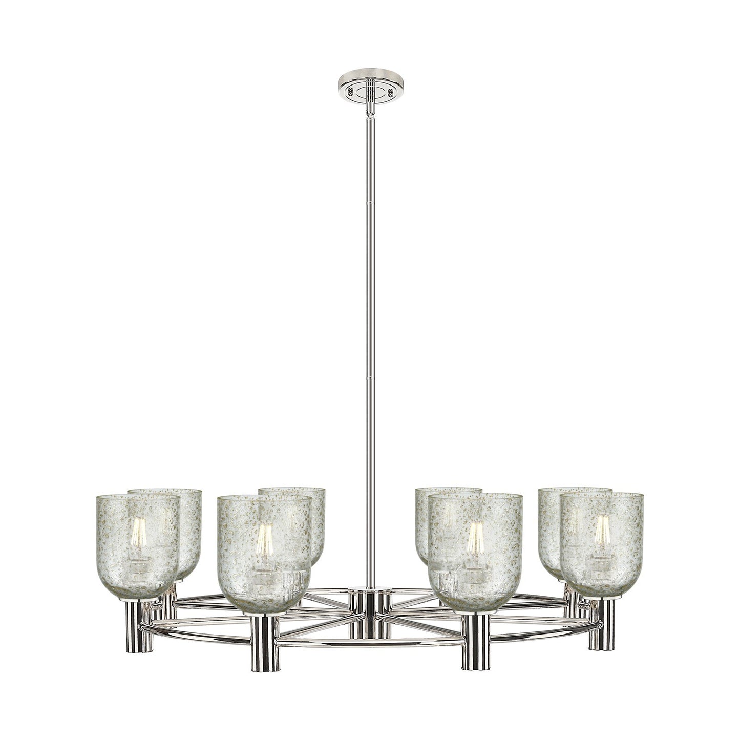 Innovations Caledonia 35in 8-Light Chandelier | Industrial Polished Nickel and Mica Glass | Dining Room & Foyer | Model 434-8CR-PN-G259