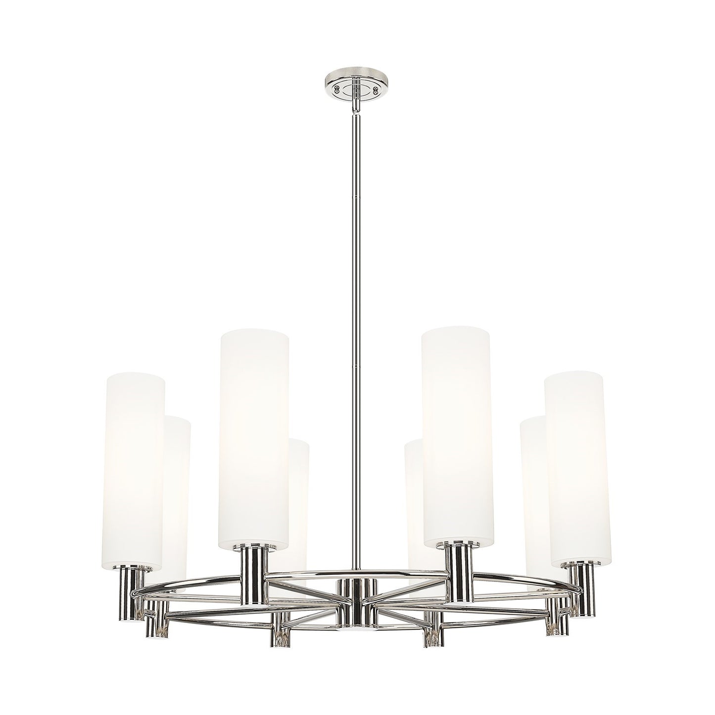 Innovations Crown Point 32in 8-Light Chandelier | Industrial Polished Nickel and White Frosted Glass | Kitchen Island | Model 434-8CR-PN-G434-12WH
