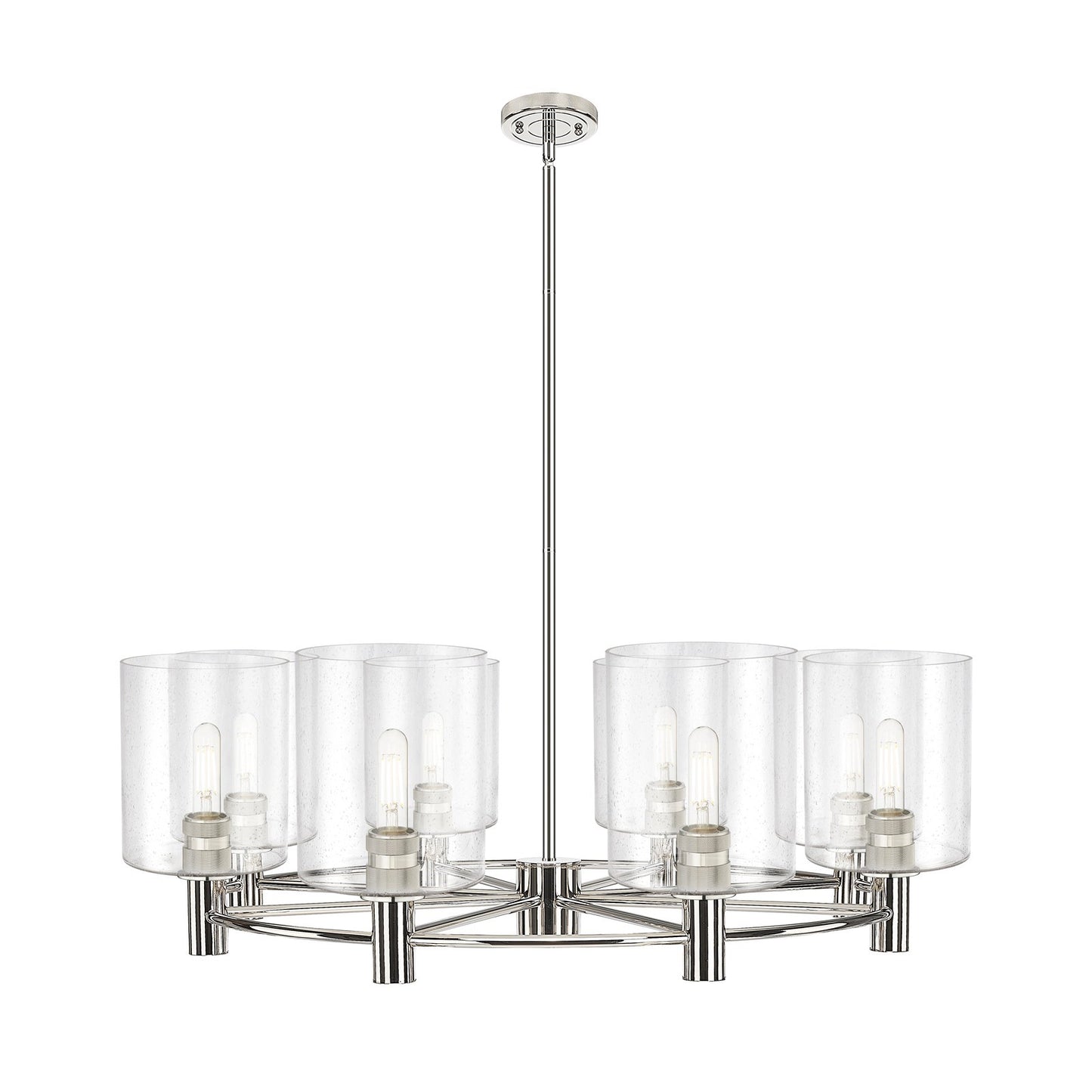 Innovations Paladin 37in 8-Light Chandelier | Industrial Polished Nickel and Seedy Glass | Kitchen Island & Dining Room | Model 434-8CR-PN-G4424-7