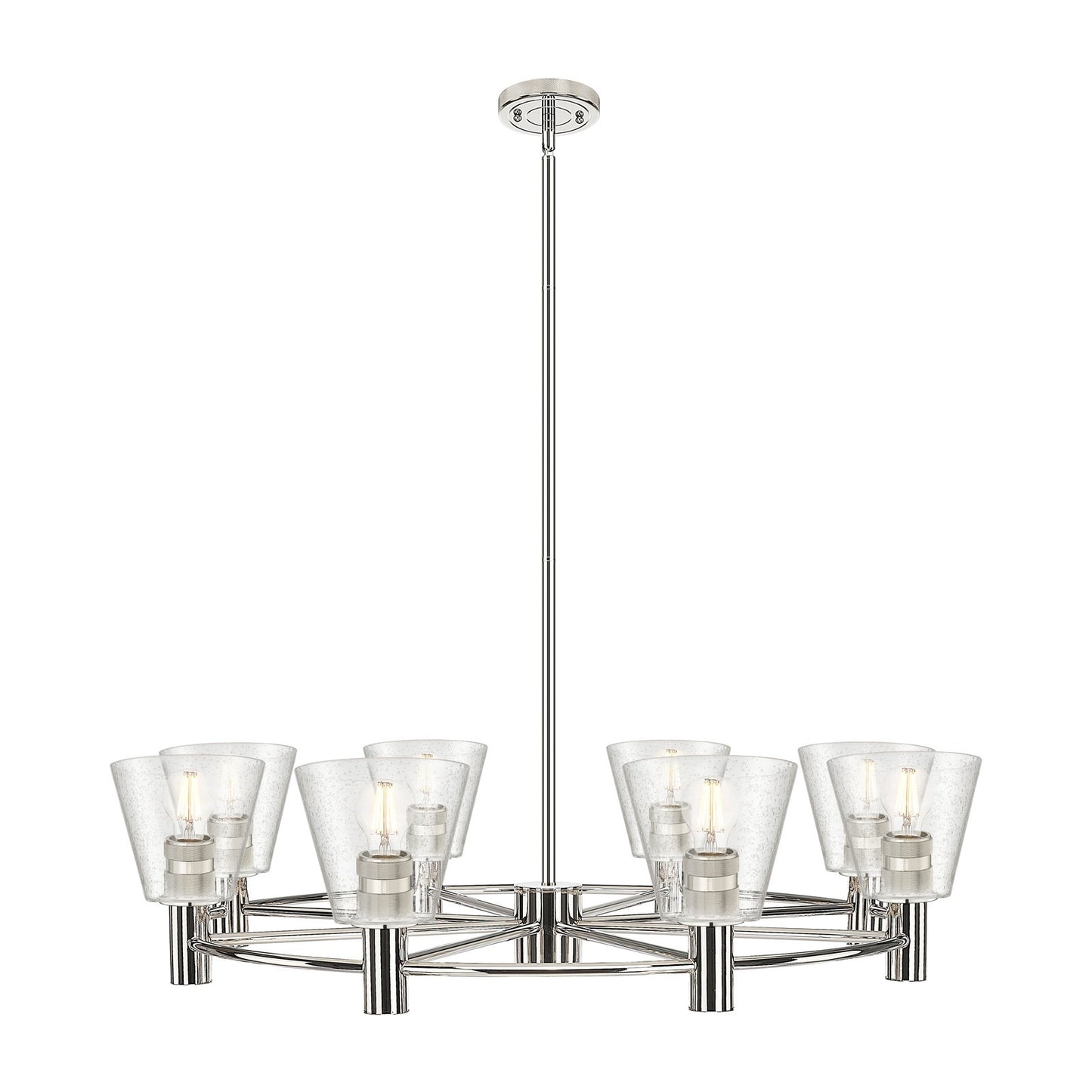 Innovations Caton 36in 8-Light Chandelier | Industrial Polished Nickel and Frosted Glass | Dining Room & Living Room | Model 434-8CR-PN-G454