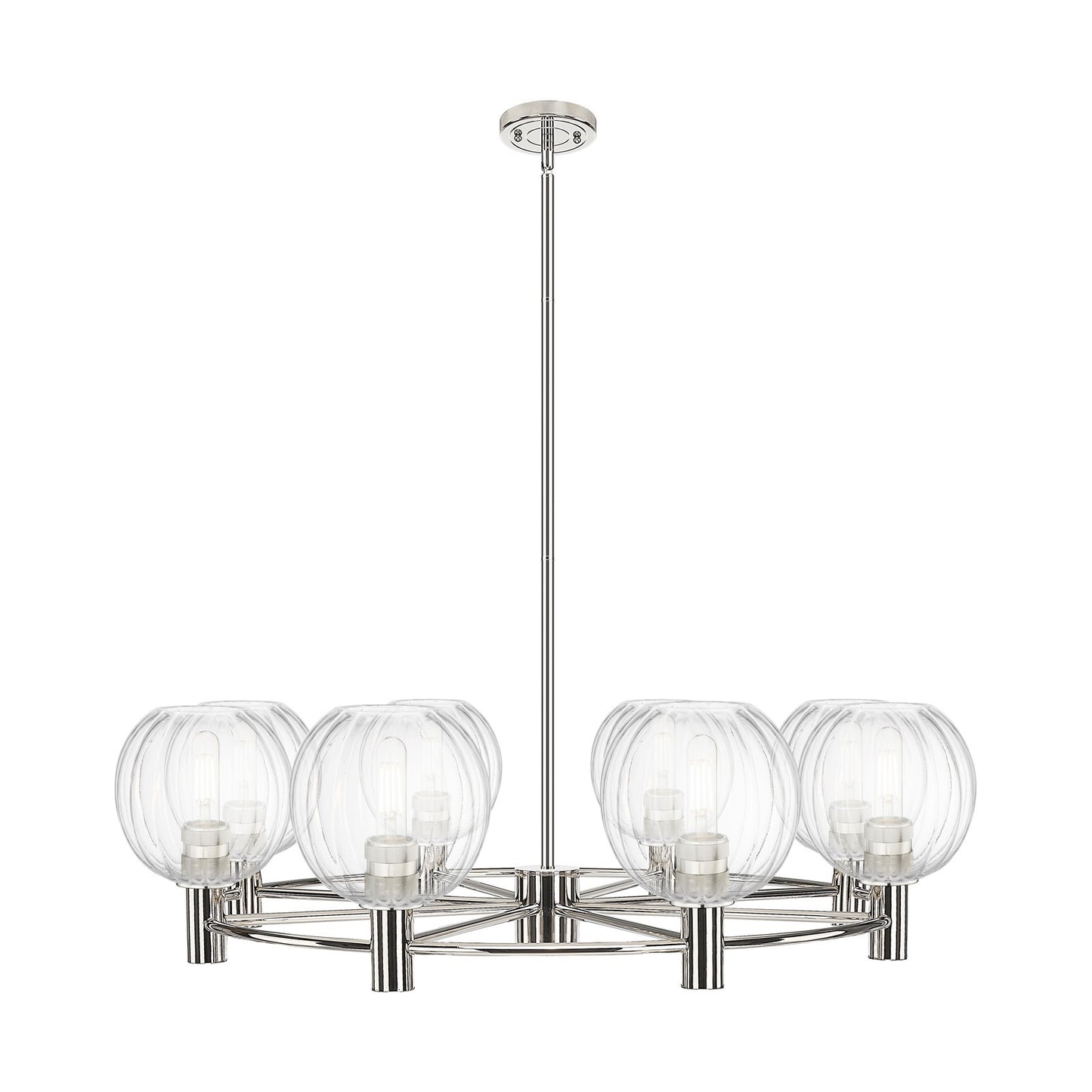 Innovations Preston Globe 37in 8-Light Chandelier | Industrial Polished Nickel and Clear Glass | Dining Room & Living | Model 434-8CR-PN-G458-7CL