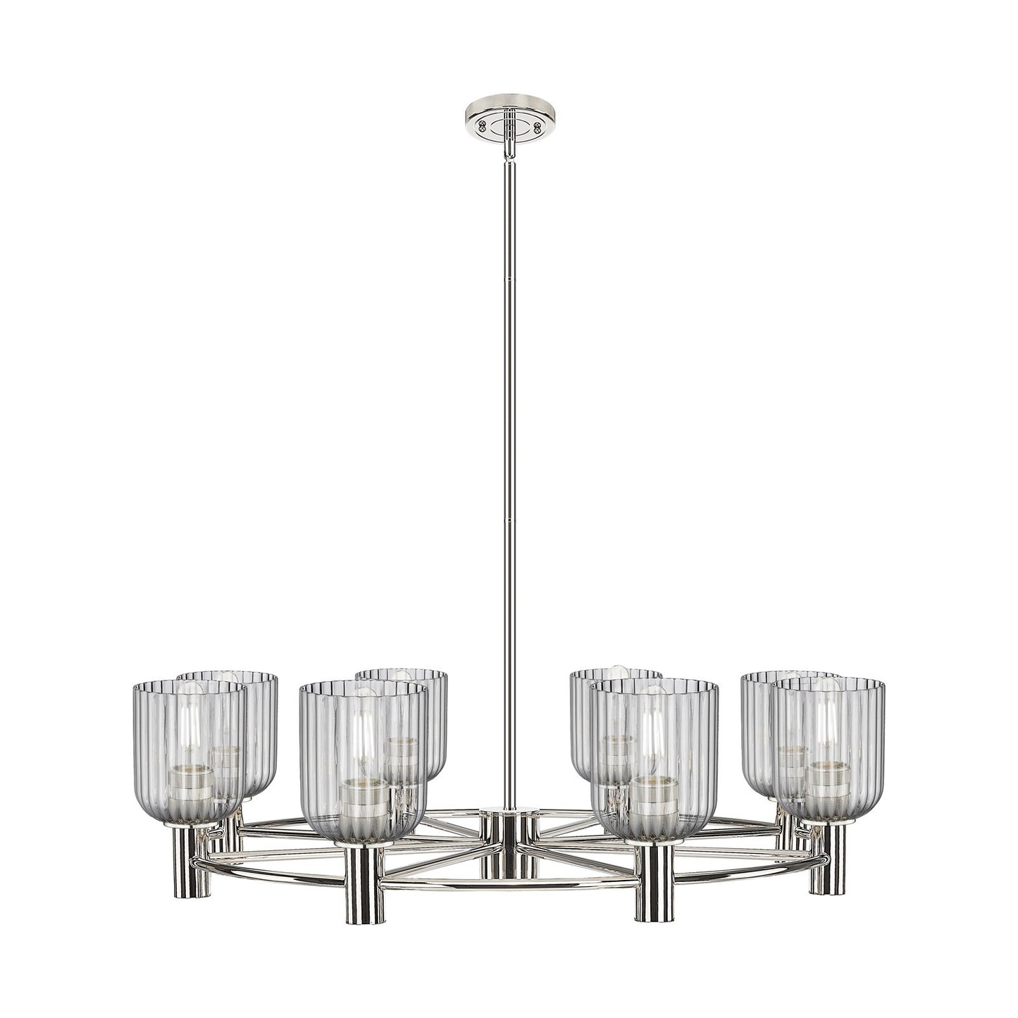 Innovations Crown Point 35in 8-Light Chandelier | Industrial Polished Nickel and Light Smoke Glass | Dining Room & Foyer | Model 434-8CR-PN-G559-5SM