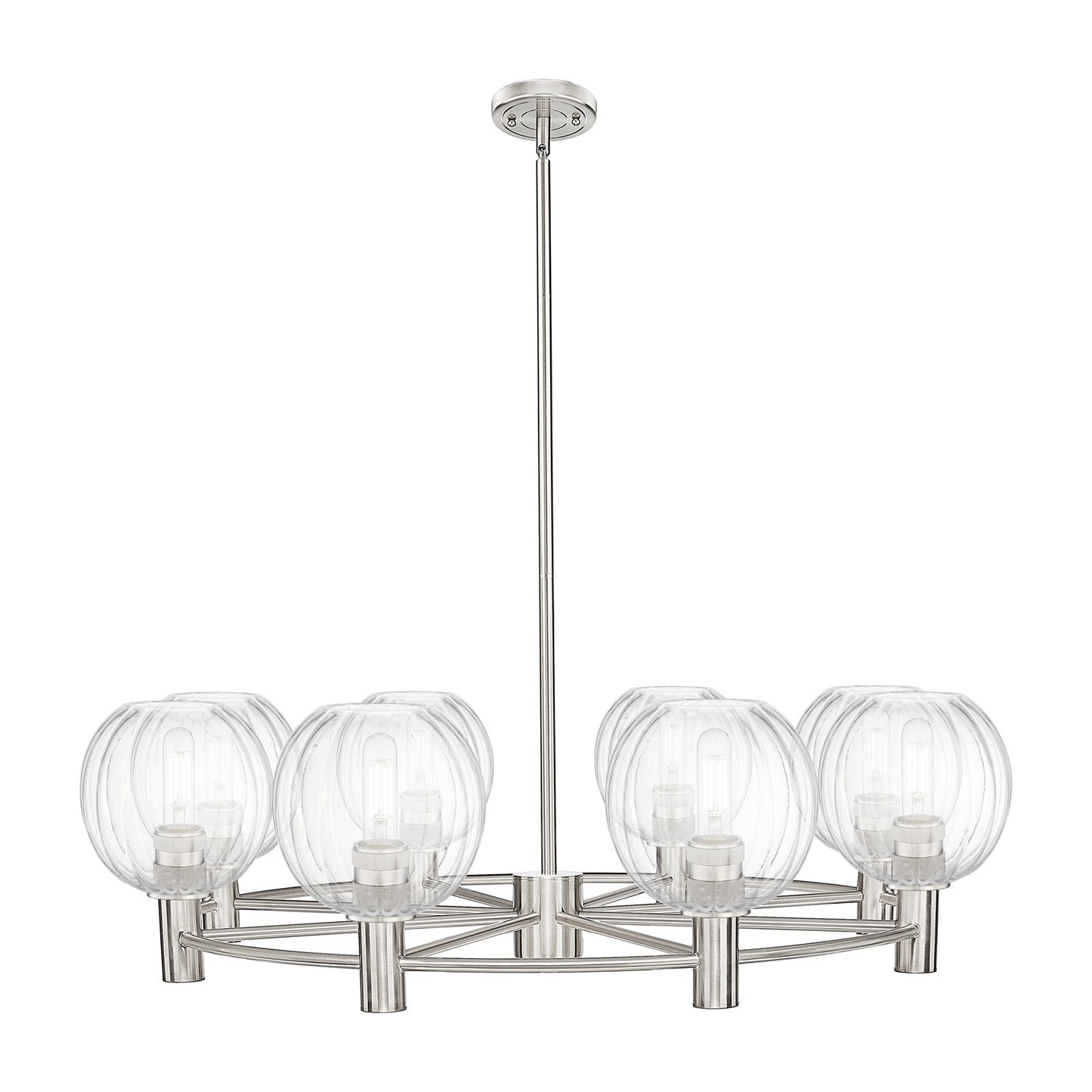Innovations Preston Globe 37in 8-Light Chandelier | Industrial Satin Nickel and Clear Glass | Dining Room & Living Room | Model 434-8CR-SN-G458-7CL