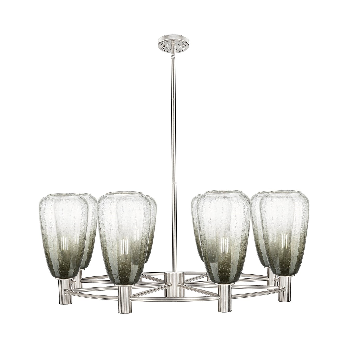 Innovations Brookhaven Almond 36in 8-Light Chandelier | Industrial Satin Nickel and Slate Glass | Dining Room & Foyer | Model 434-8CR-SN-G480-6SL