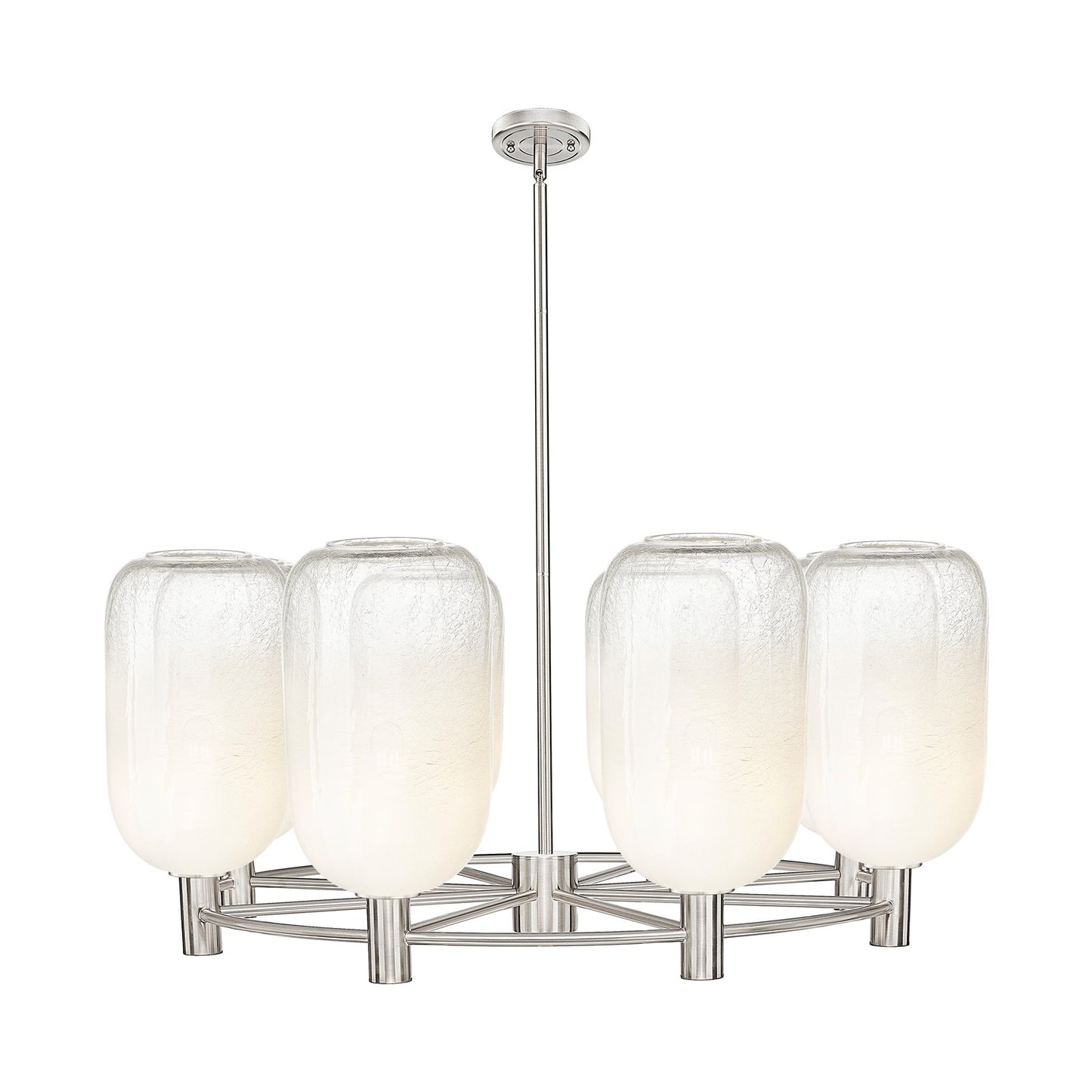 Innovations Brookhaven Cloche 37in 8-Light Chandelier | Industrial Satin Nickel and Opal Glass | Dining Room & Foyer | Model 434-8CR-SN-G482-7OP
